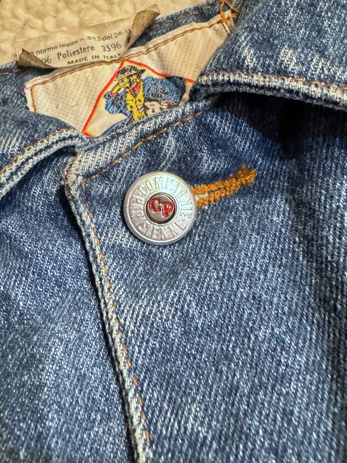 VINTAGE 80s COMPAGNIE PARISIENNE LINED SHERPA DENIM JACKET SZ: L
