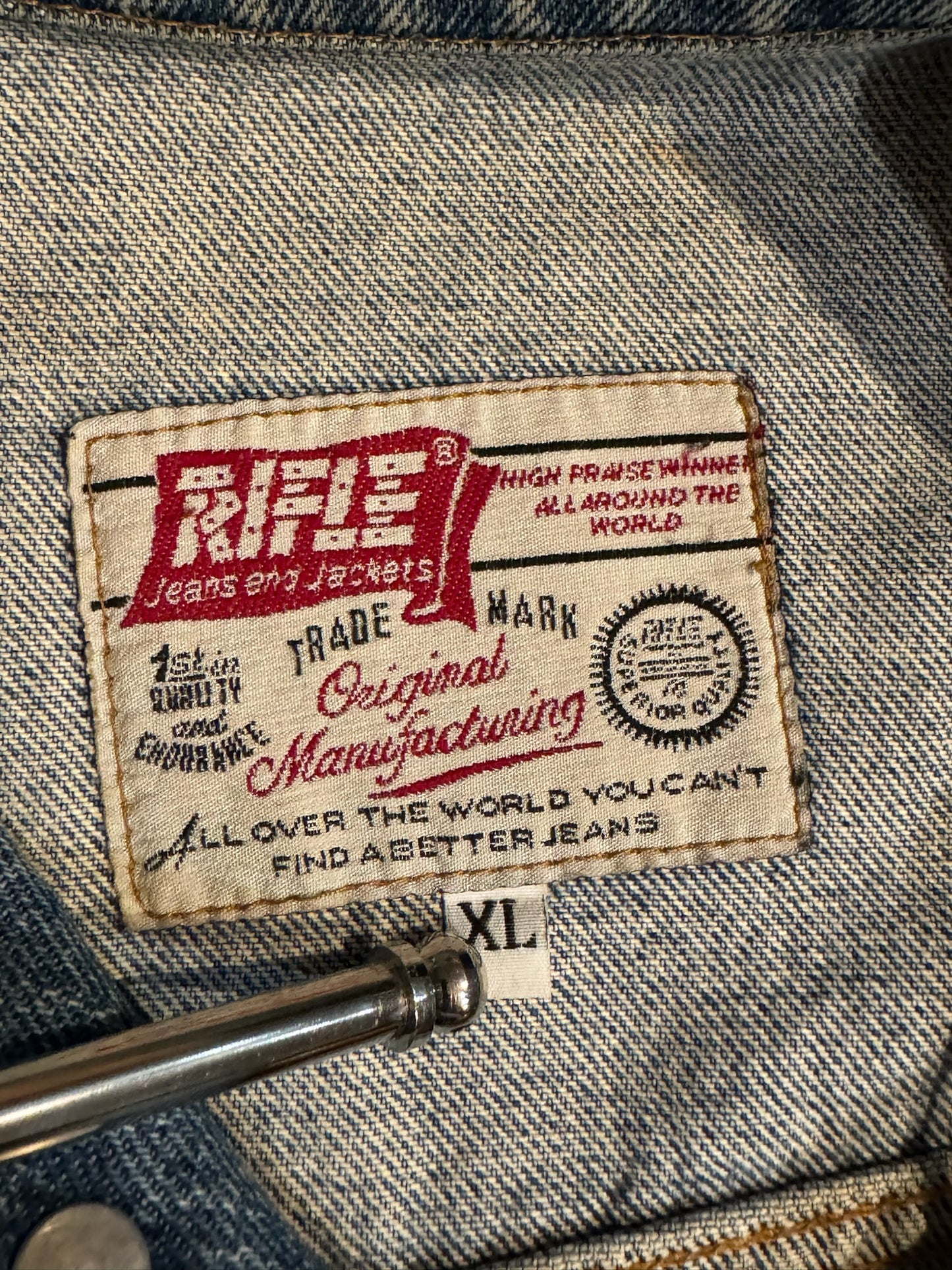 VINTAGE 90s RIFLE DENIM JACKET SZ: XL