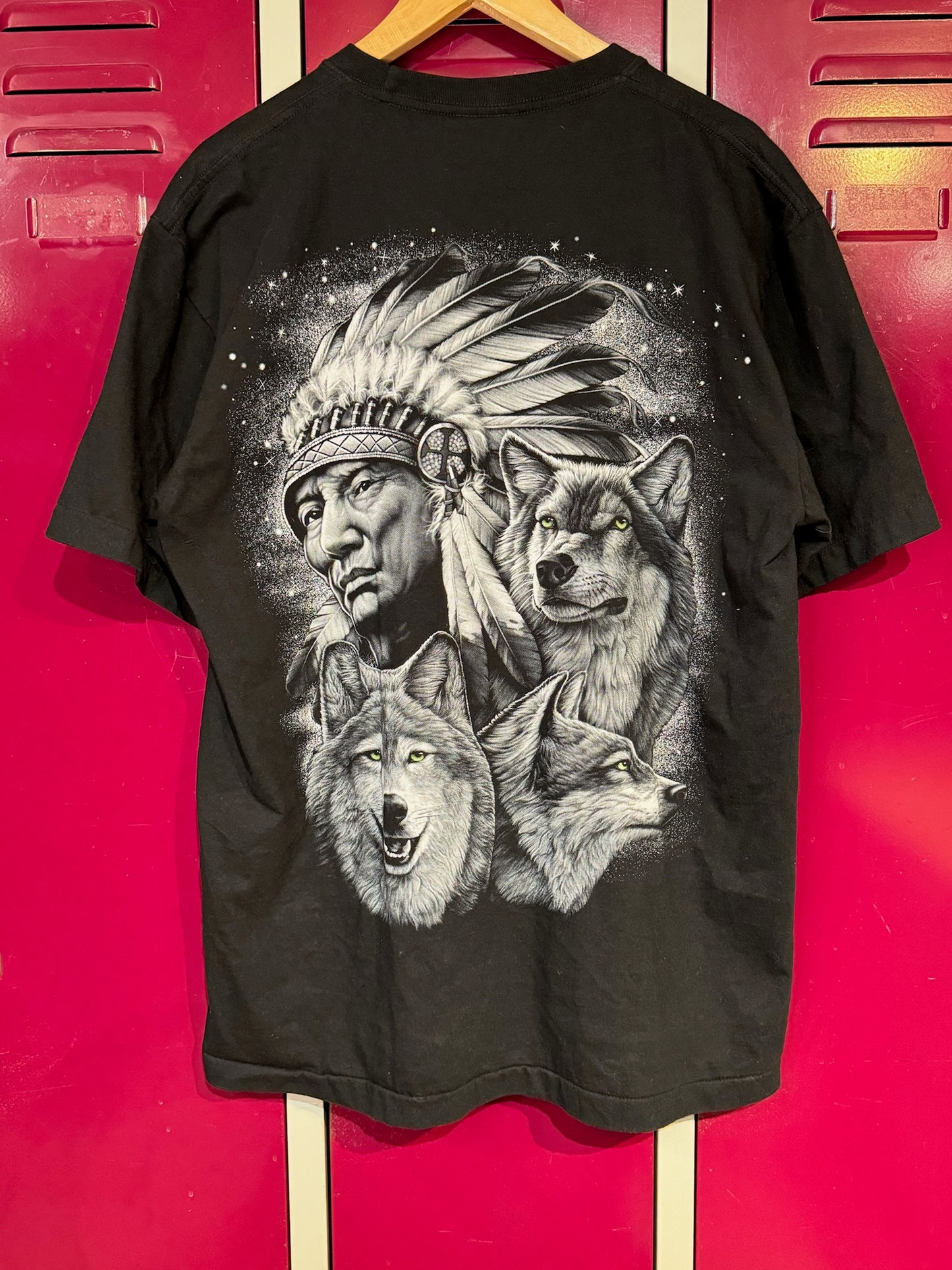 NATIVE AMERICAN CHIEF & WOLVES T-SHIRT SZ: XL