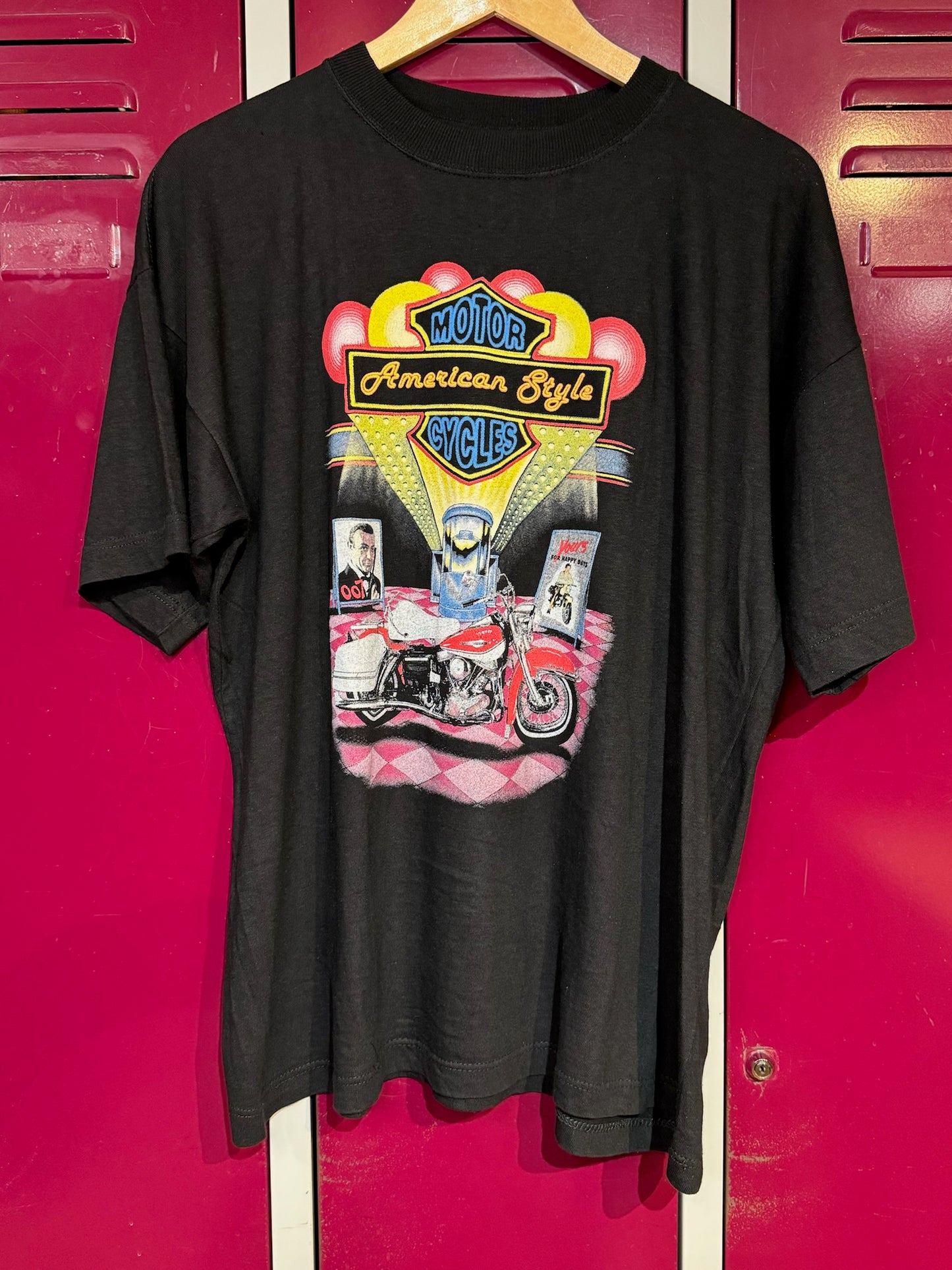 VINTAGE 90s AMERICAN STYLE MOTORCYCLES "MOVIE THEATER" T-SHIRT SZ: XL