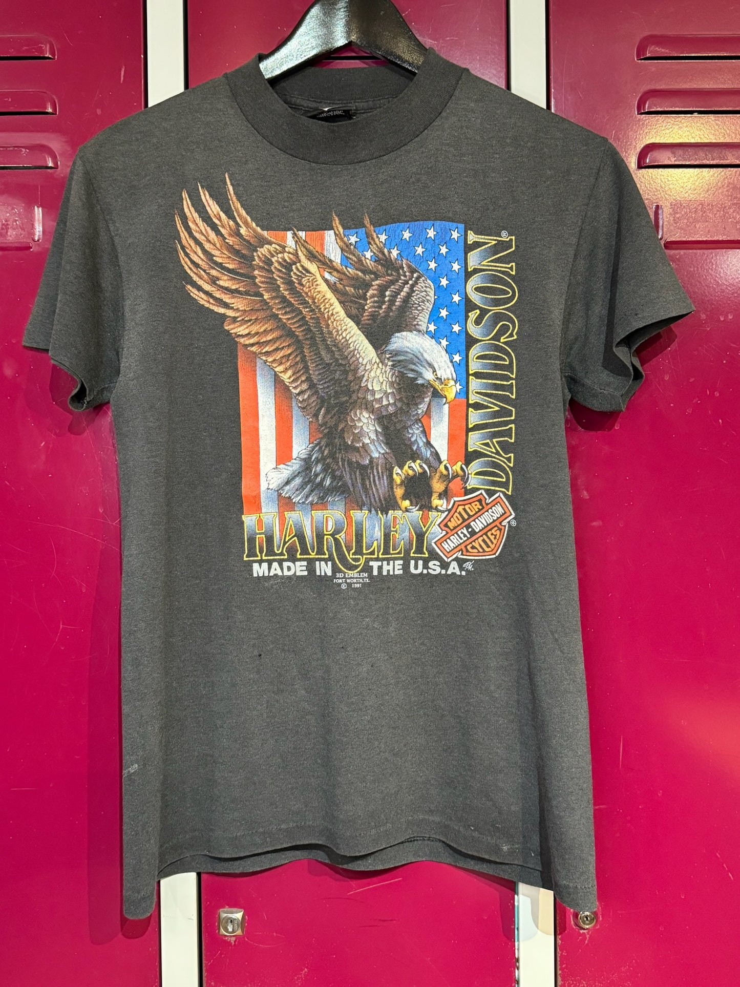 VINTAGE 1991 3D EMBLEM HARLEY DAVIDSON "MADE IN THE U.S.A" MOTORCYCLES T-SHIRT SZ: S