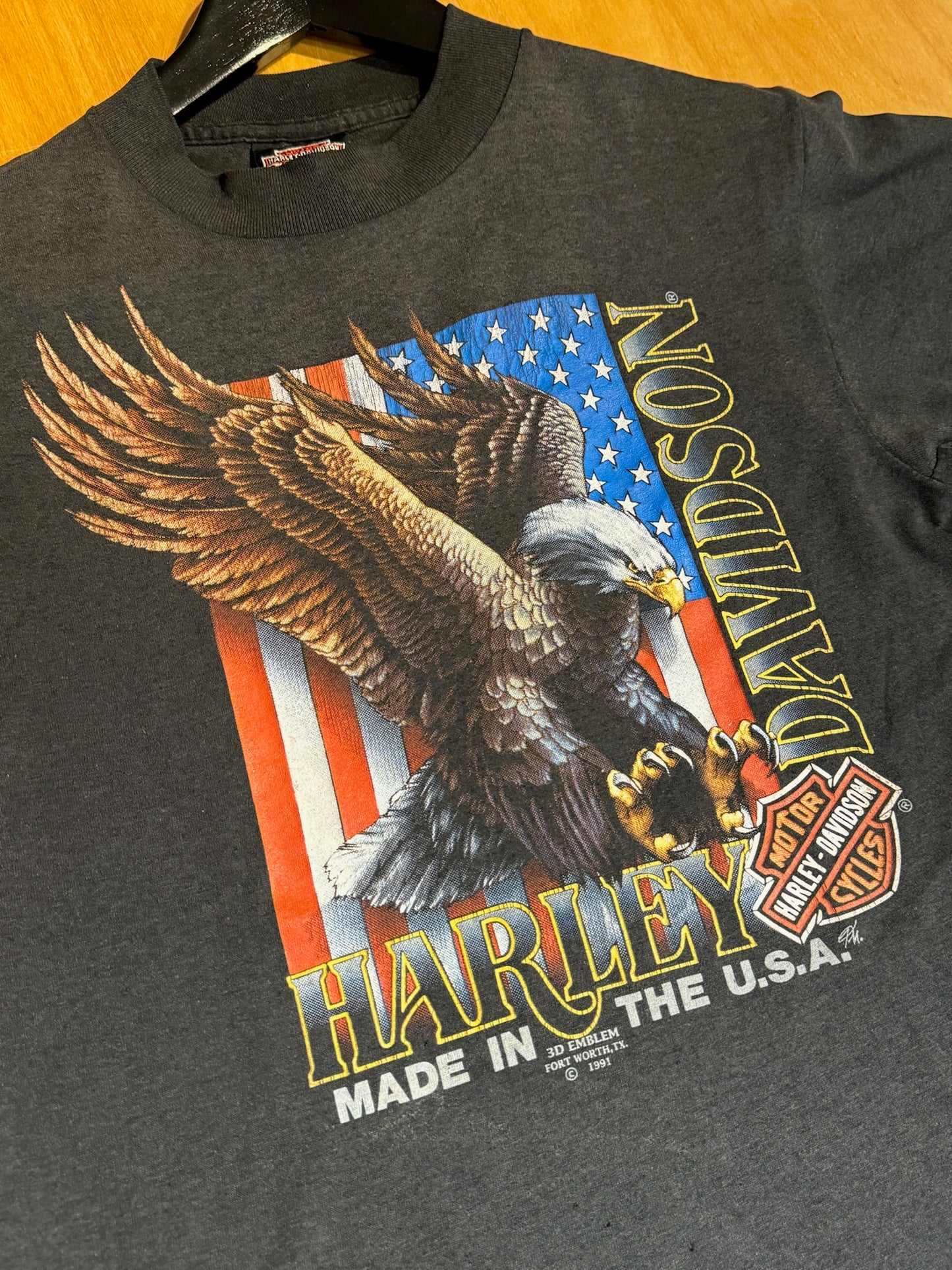 VINTAGE 1991 3D EMBLEM HARLEY DAVIDSON "MADE IN THE U.S.A" MOTORCYCLES T-SHIRT SZ: S