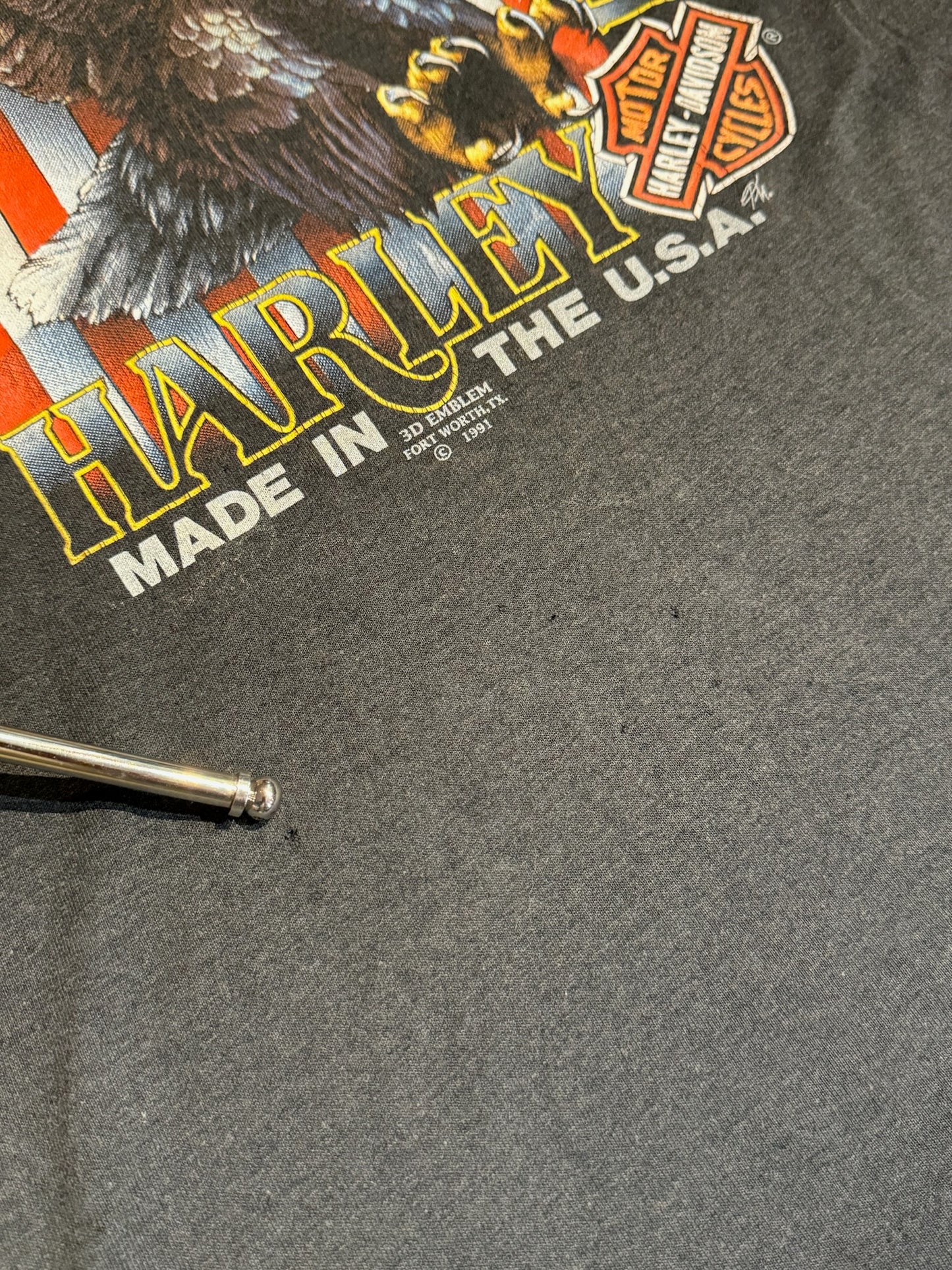 VINTAGE 1991 3D EMBLEM HARLEY DAVIDSON "MADE IN THE U.S.A" MOTORCYCLES T-SHIRT SZ: S