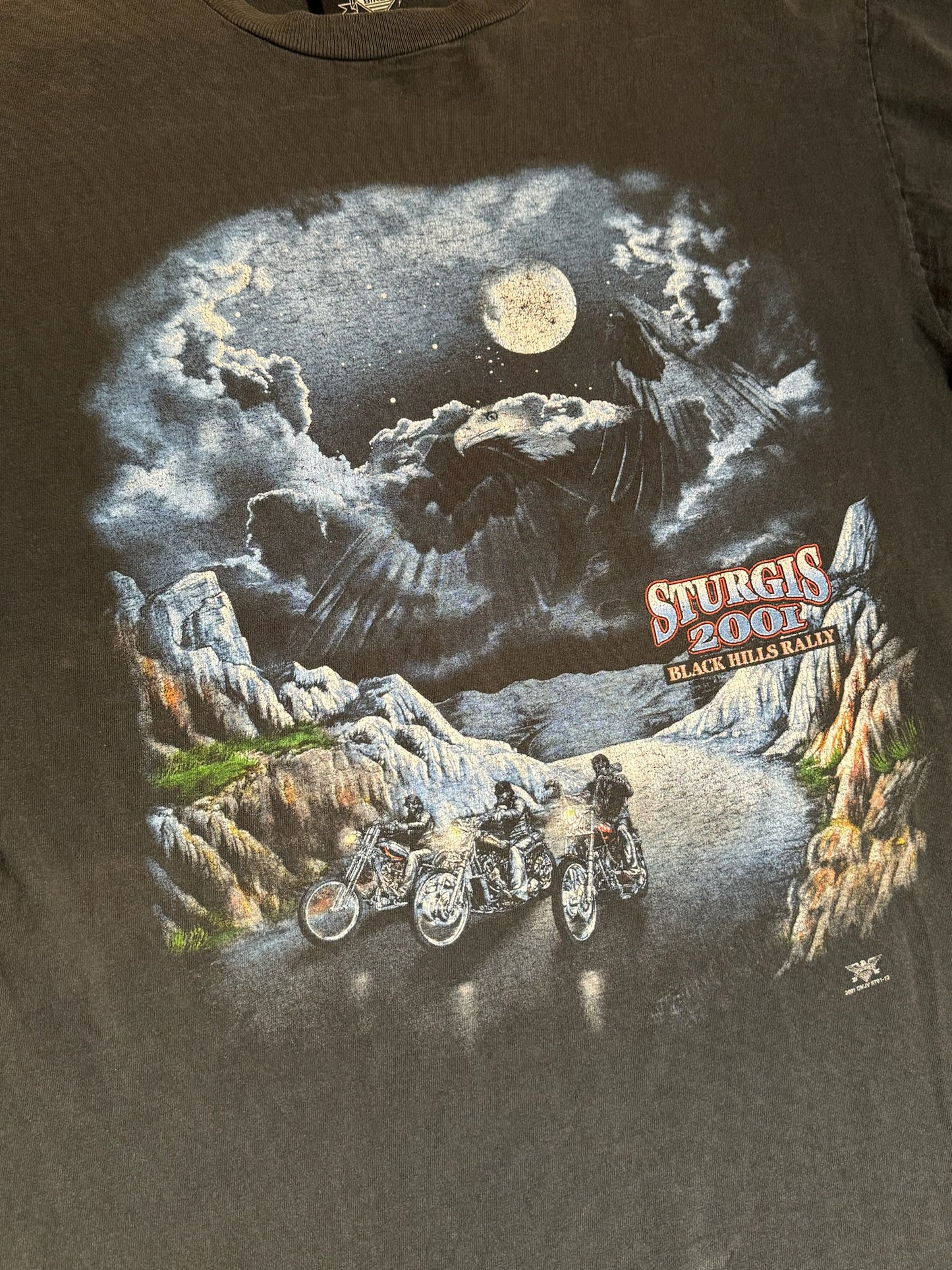 VINTAGE 2001 AMERICAN BIKER "STURGIS BLACK HILLS RALLY" MOTORCYCLES T-SHIRT SZ: XL