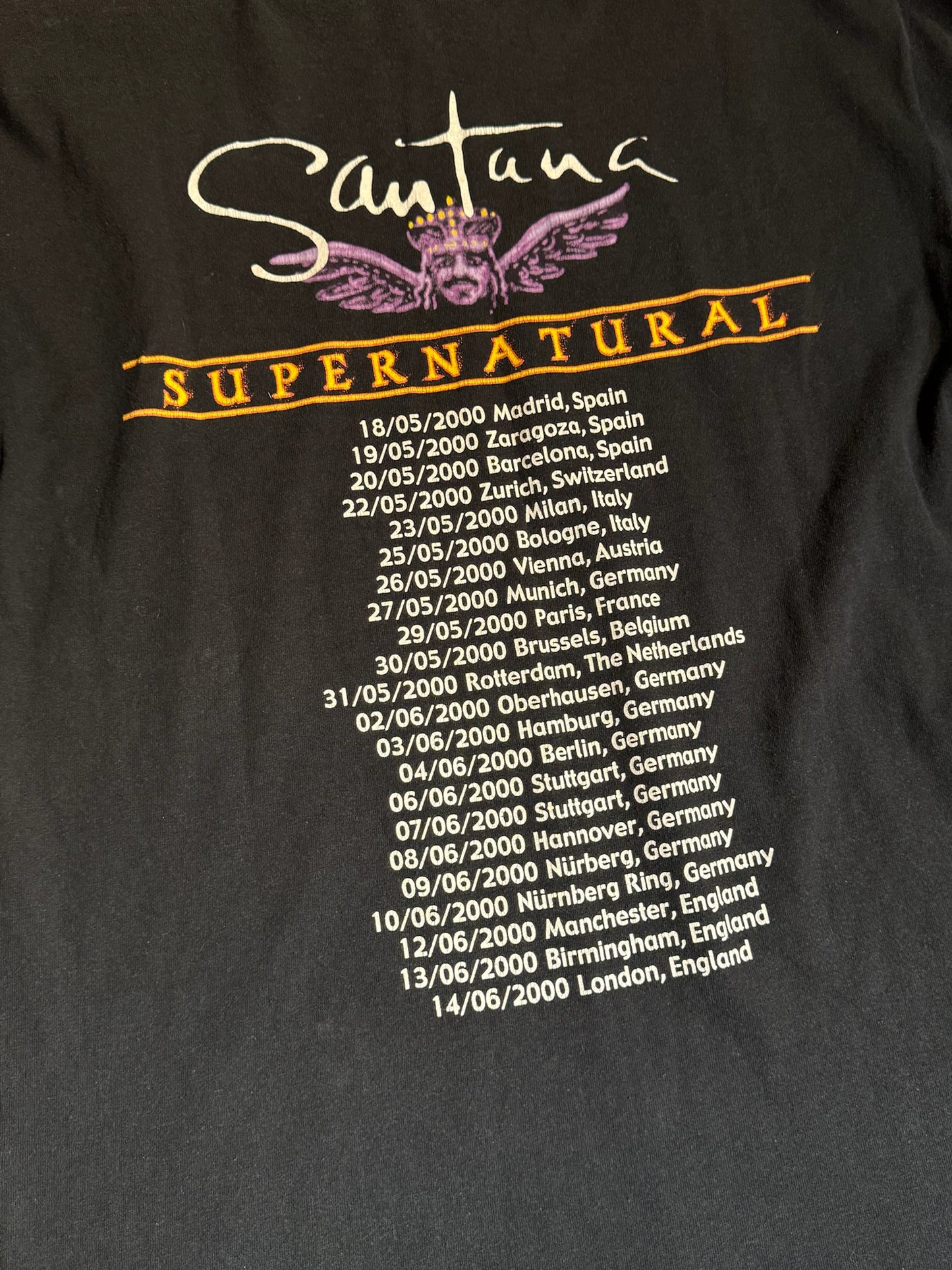 VINTAGE 1999 CARLOS SANTANA "SUPERNATURAL TOUR 2000" MUSIC T-SHIRT SZ: L