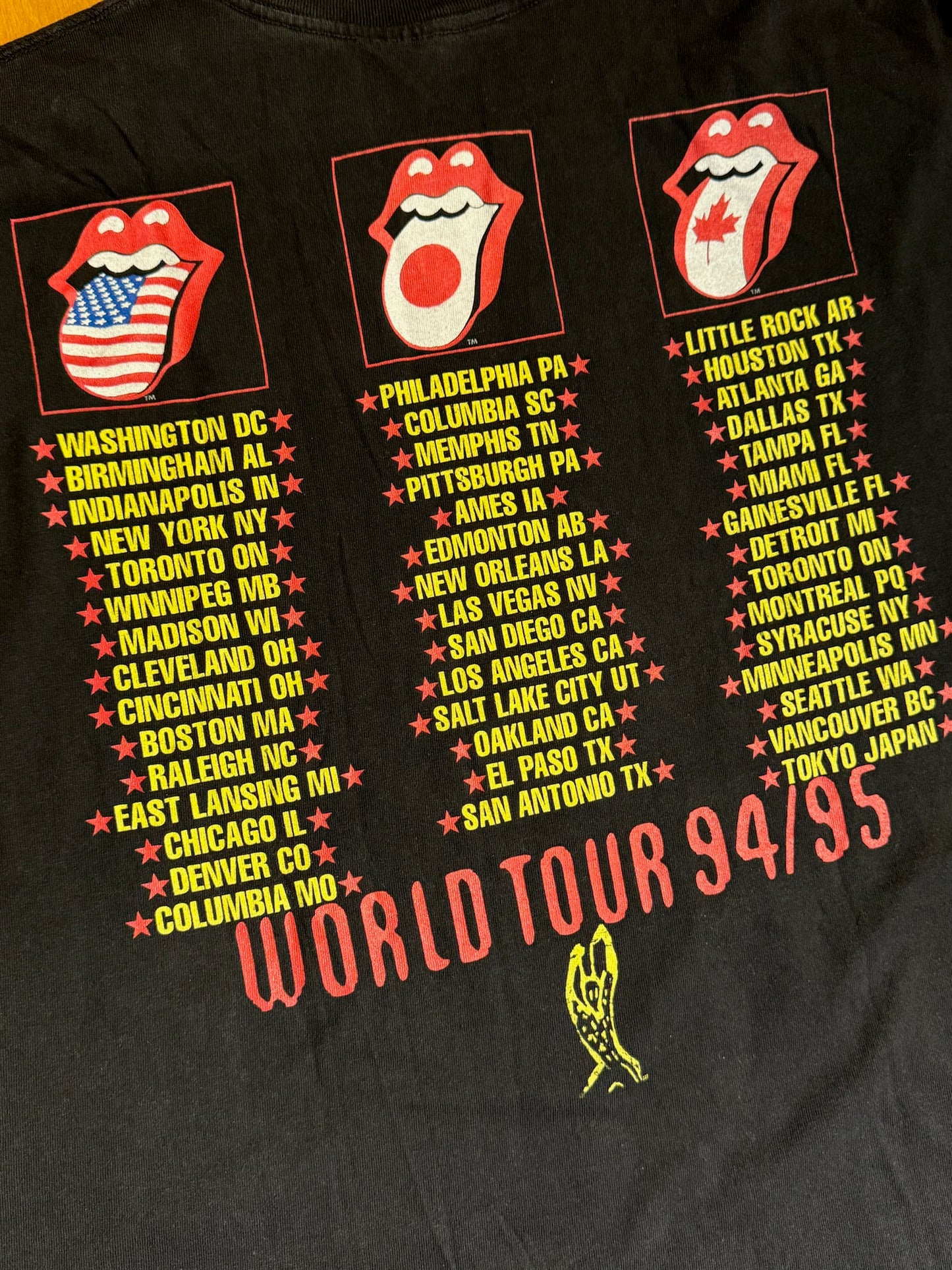 VINTAGE 1994 ROLLING STONES "WORLD TOUR 94/95" MUSIC BAND T-SHIRT SZ: XL