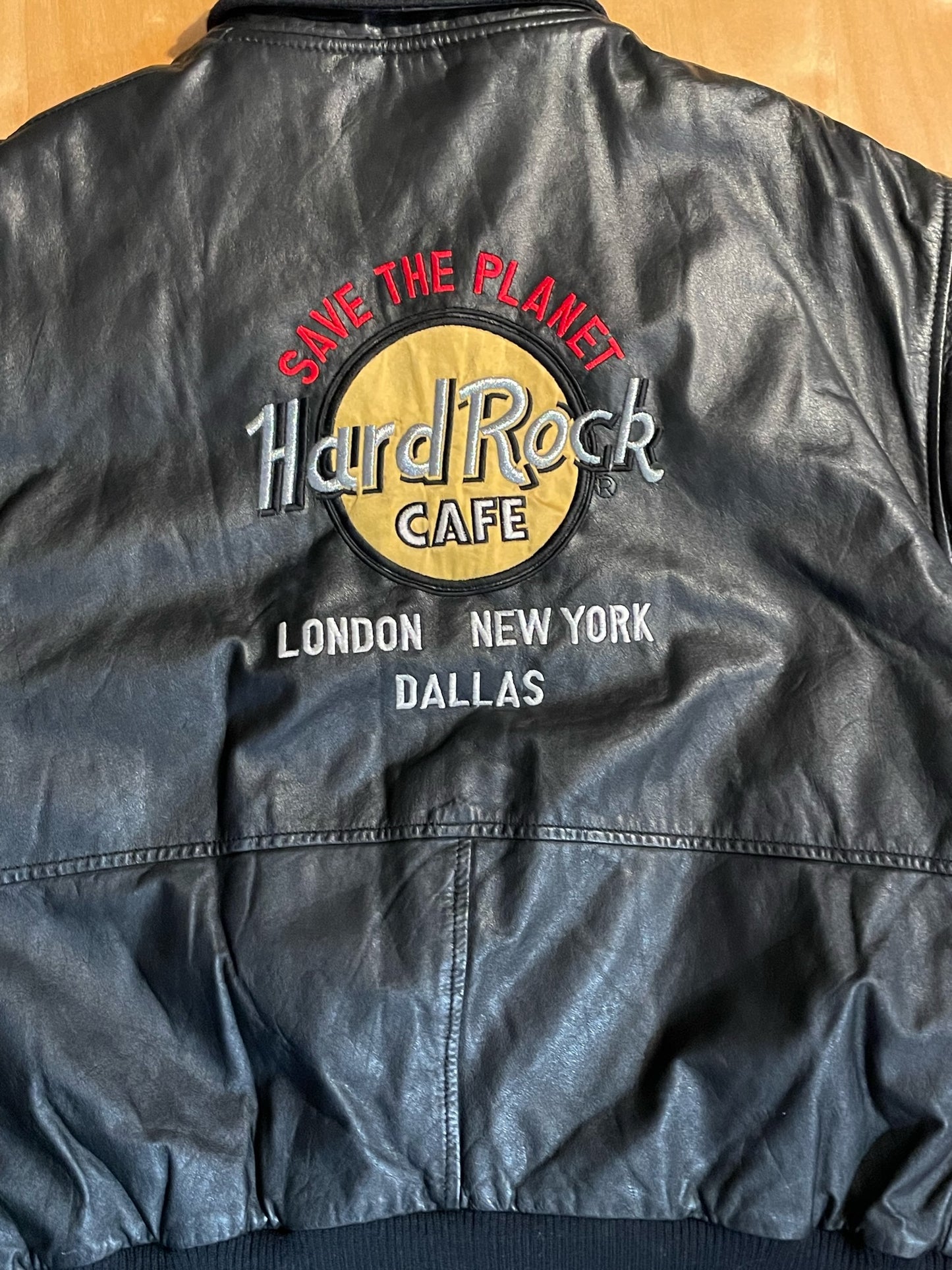 HARD ROCK CAFE VINTAGE REMOVABLE SLEEVES LEATHER JACKET SZ: L