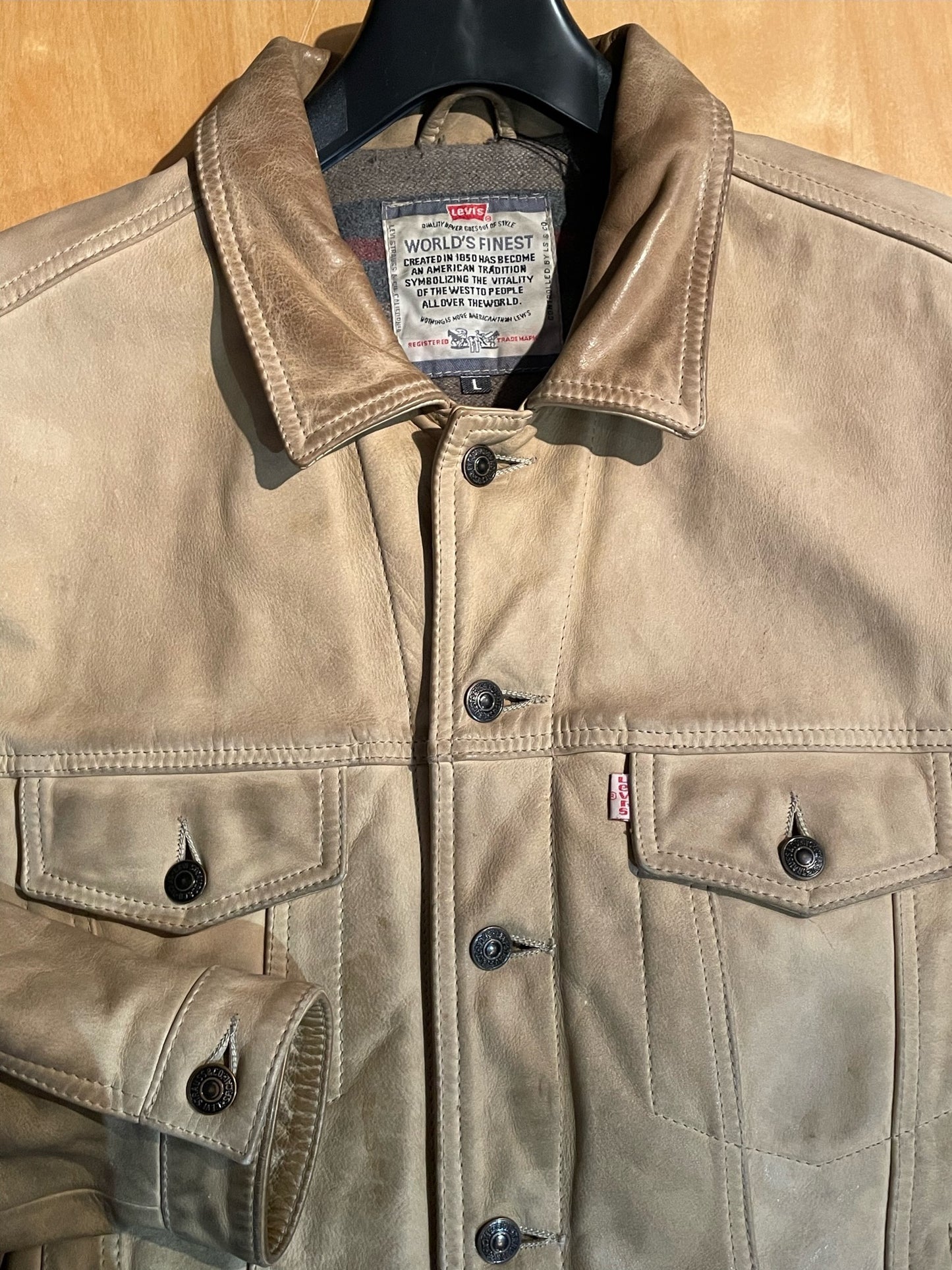 LEVI'S VINTAGE WESTERN TRUCKER LEATHER JACKET  SZ: L
