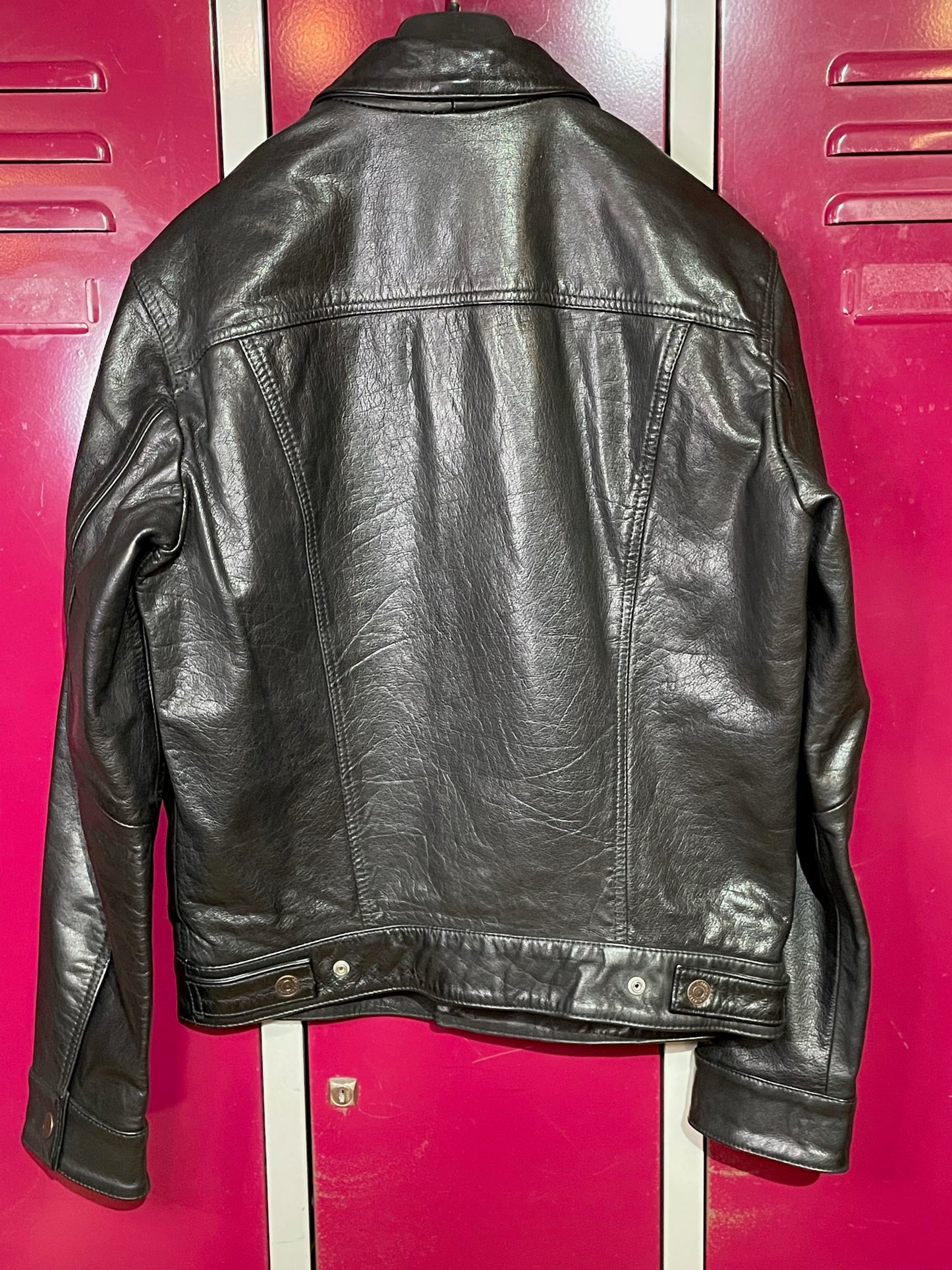 LEVI'S LEATHER TRUCKER JACKET SZ: S