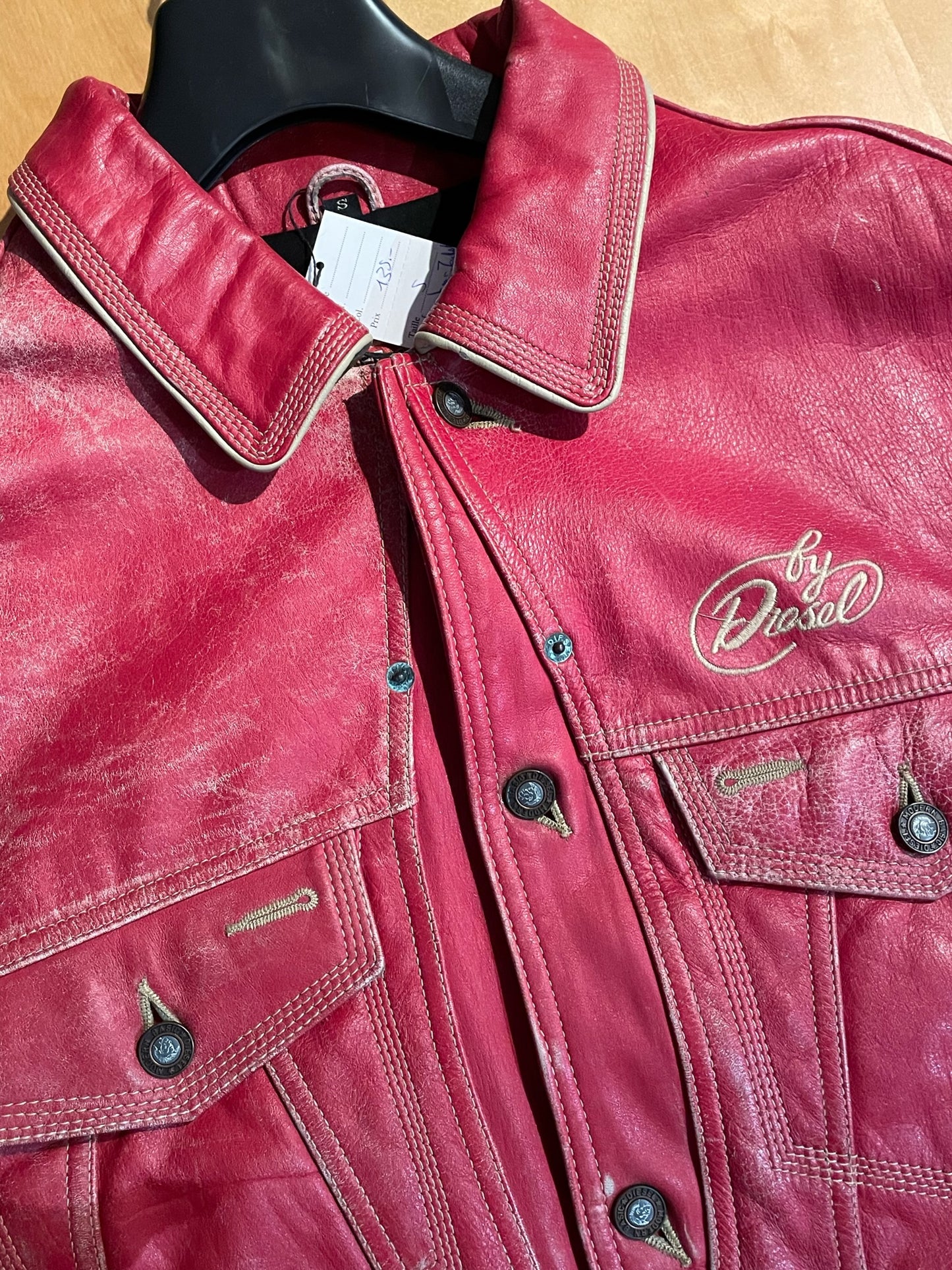 DIESEL VINTAGE LEATHER TRUCKER JACKET SZ: S