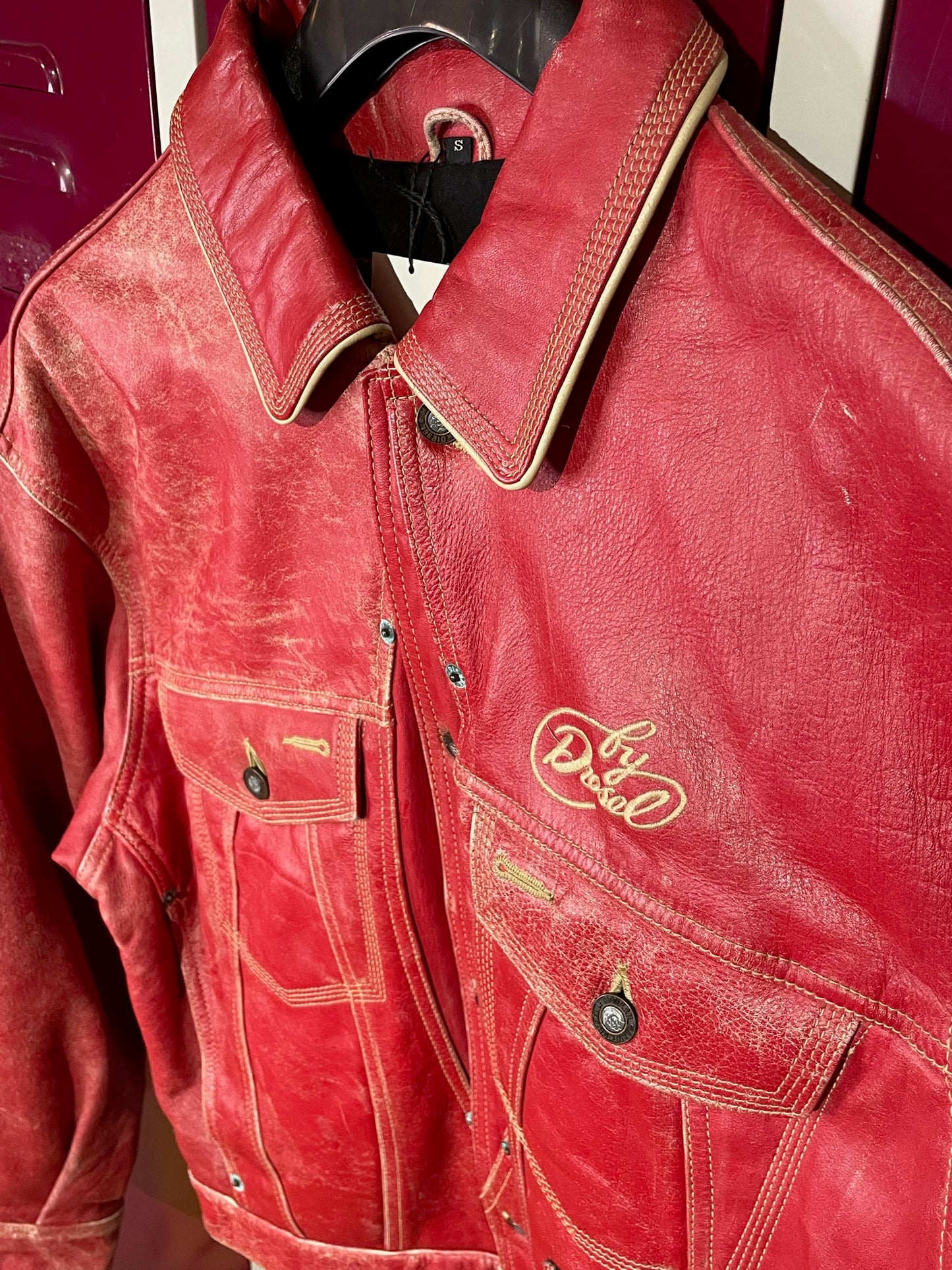 DIESEL VINTAGE LEATHER TRUCKER JACKET SZ: S