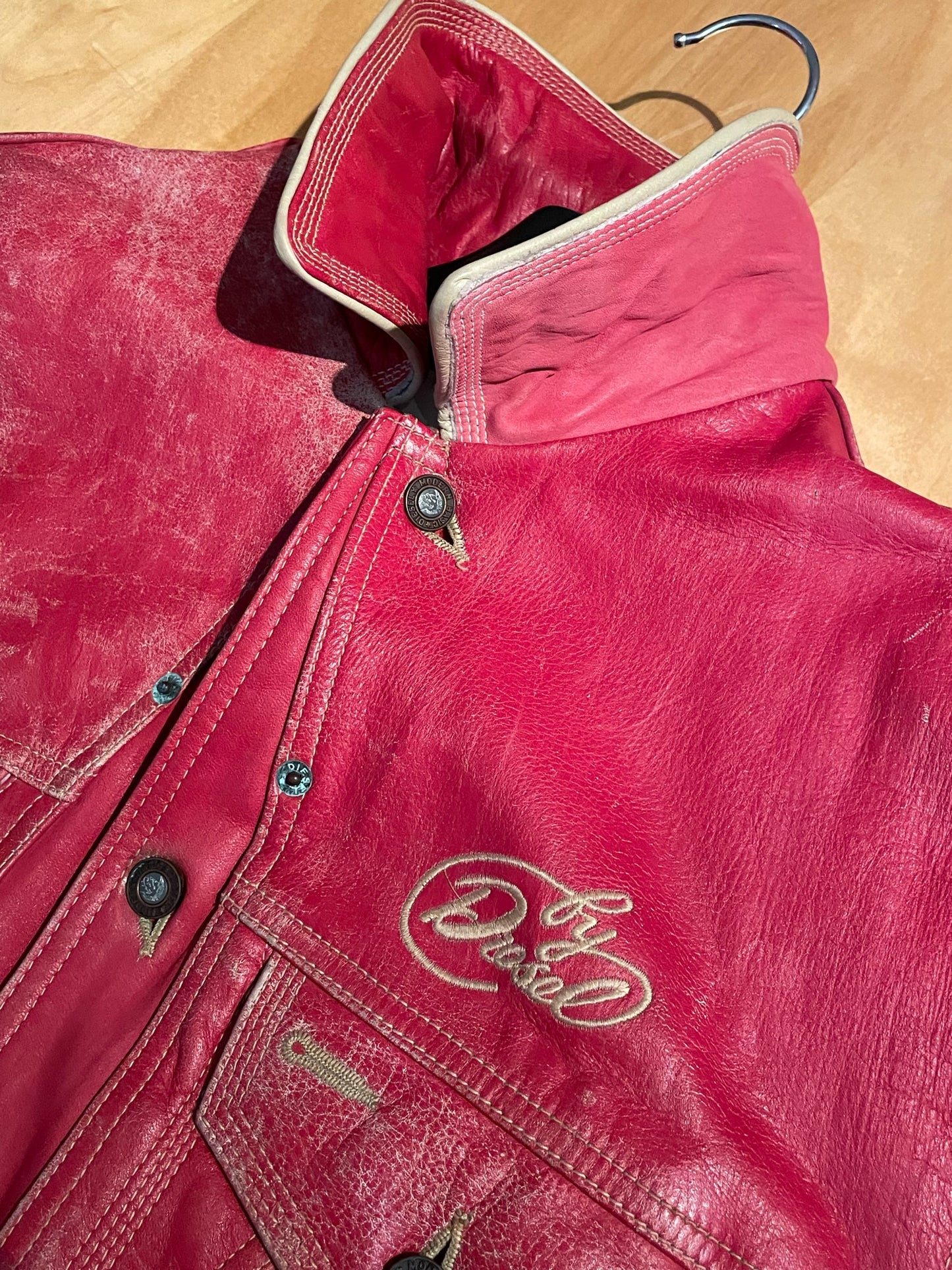 DIESEL VINTAGE LEATHER TRUCKER JACKET SZ: S