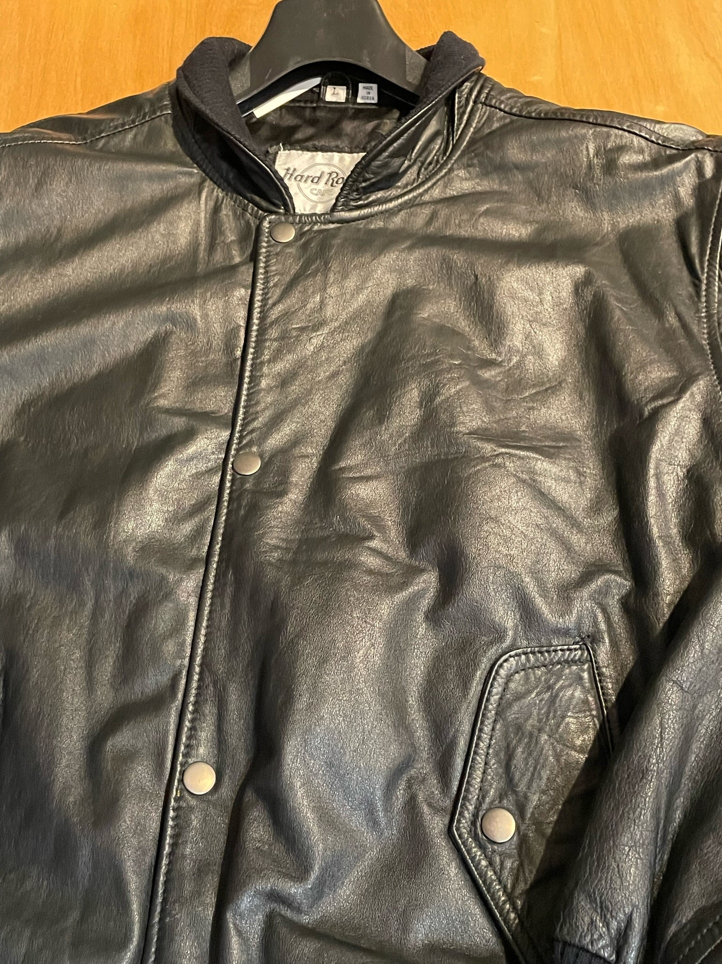 HARD ROCK CAFE VINTAGE REMOVABLE SLEEVES LEATHER JACKET SZ: L