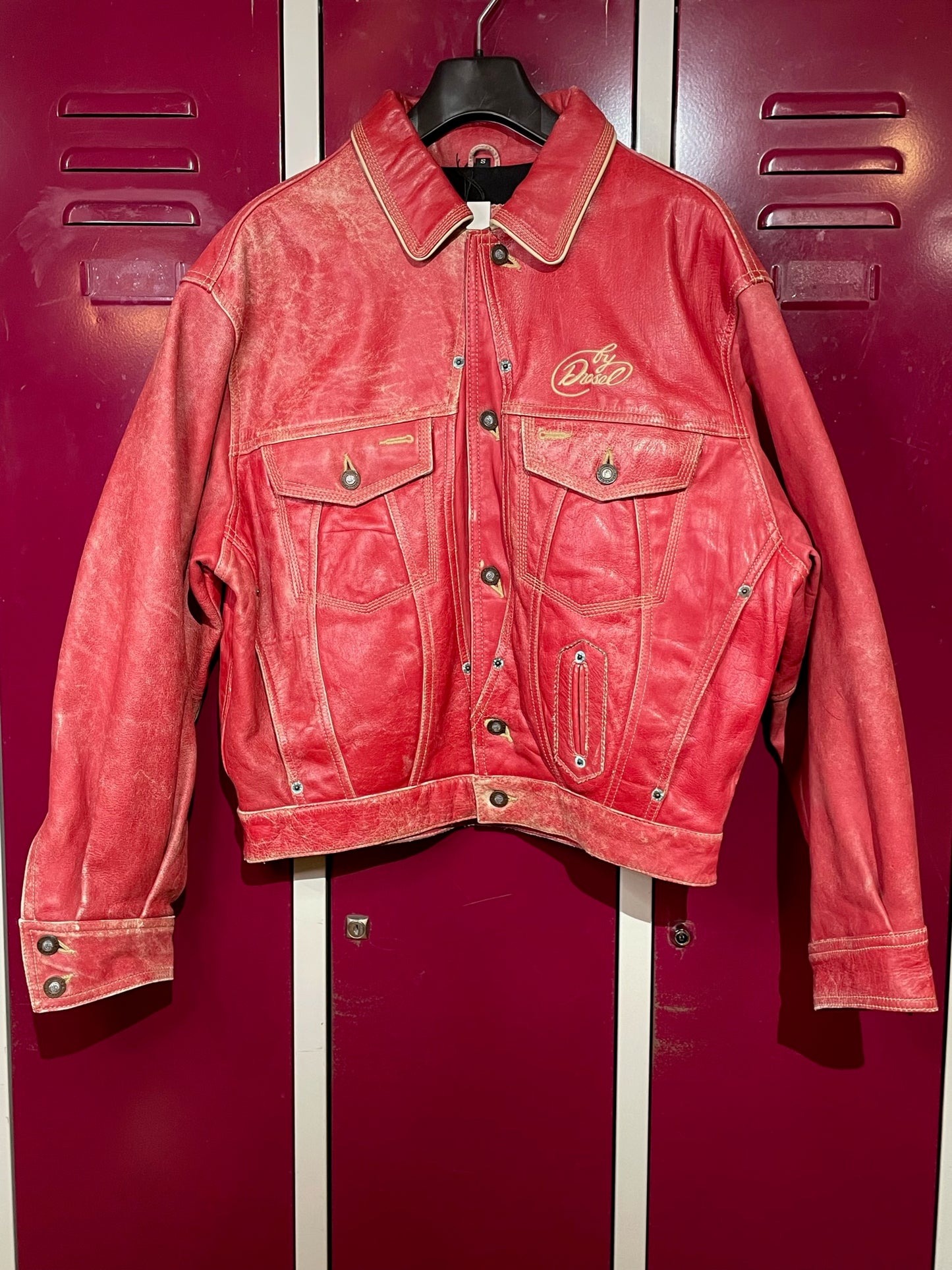 DIESEL VINTAGE LEATHER TRUCKER JACKET SZ: S