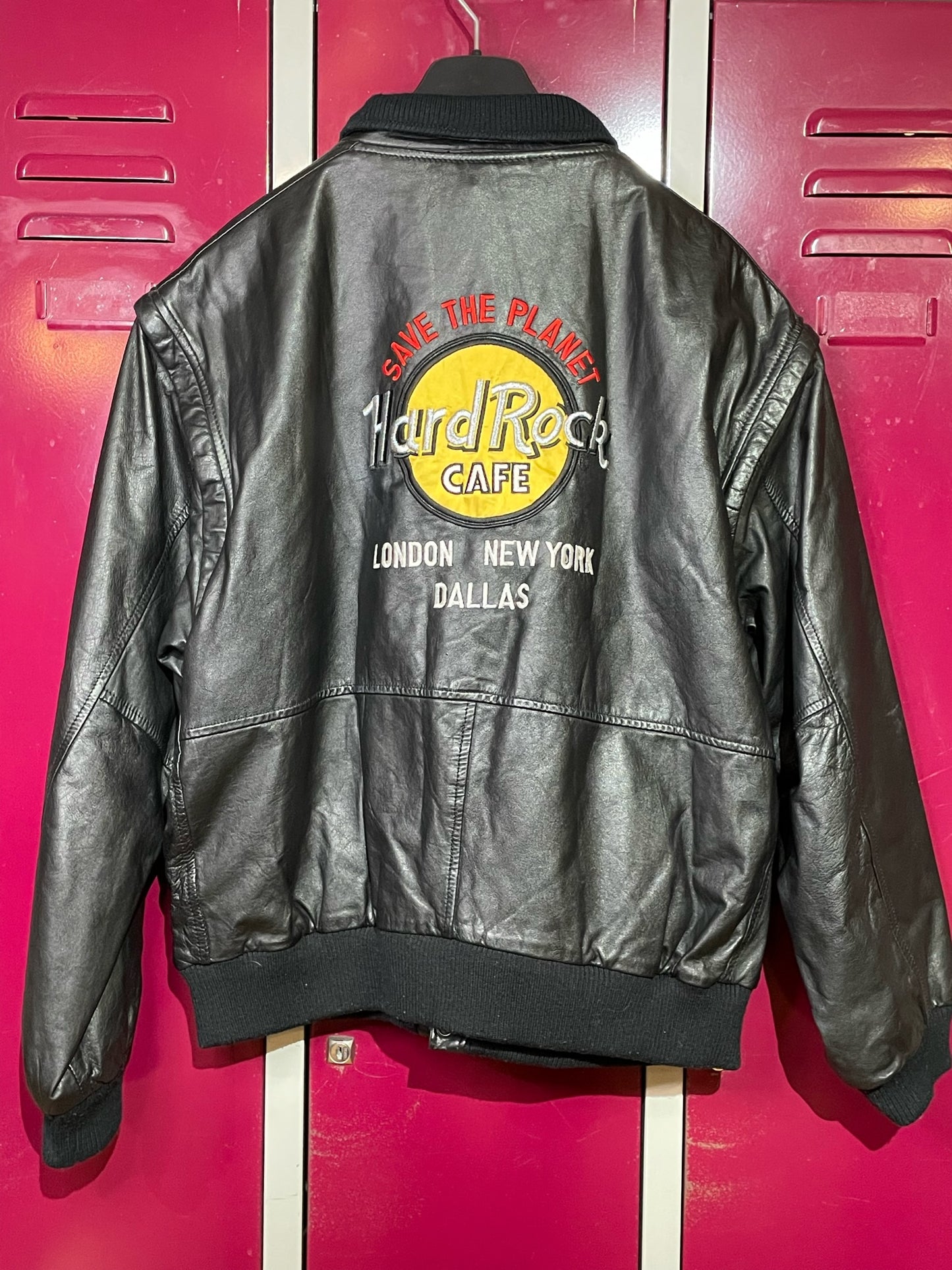 HARD ROCK CAFE VINTAGE REMOVABLE SLEEVES LEATHER JACKET SZ: L
