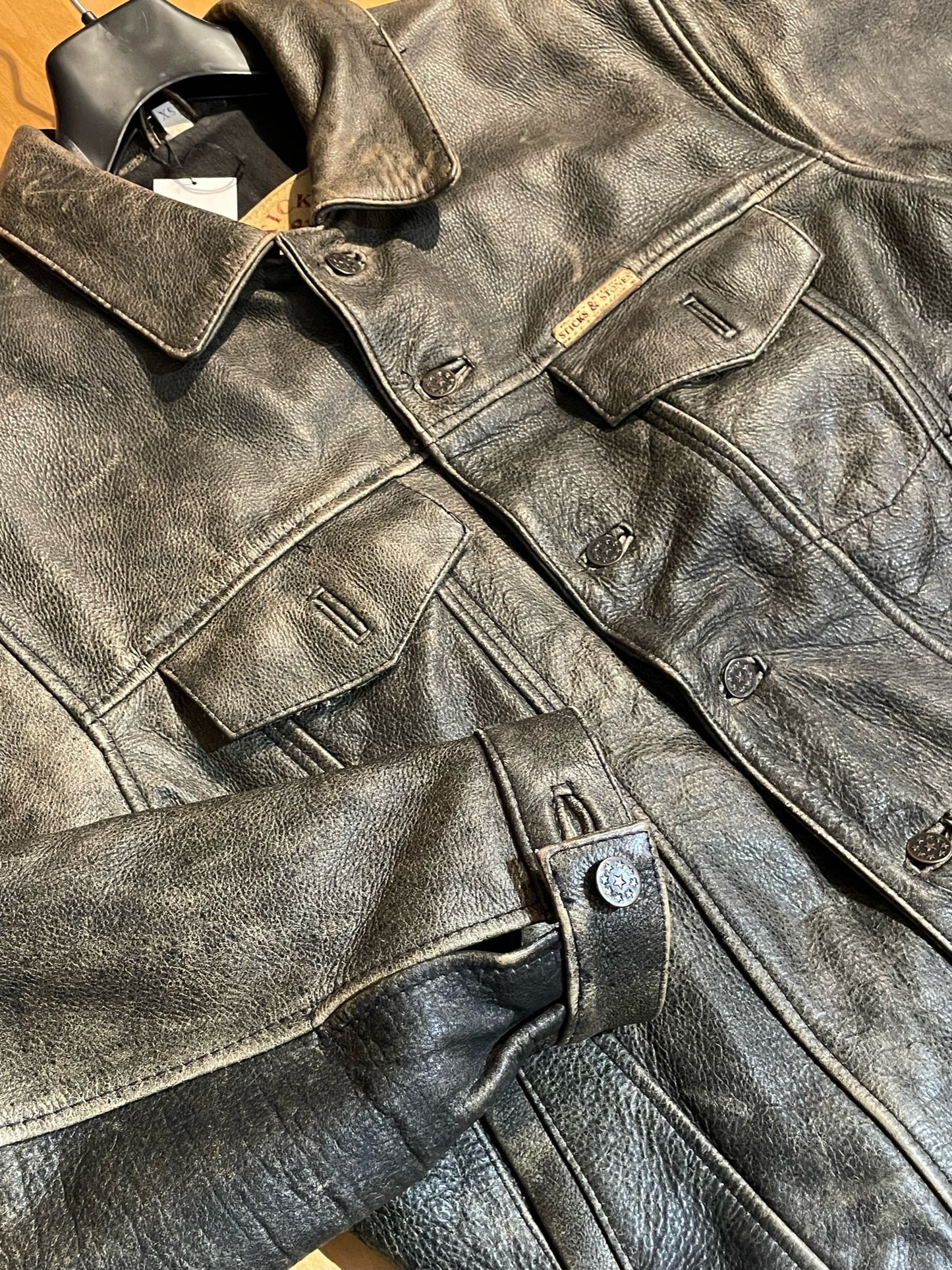 STICKS & STONES WESTERN VINTAGE LEATHER JACKET SZ: XS