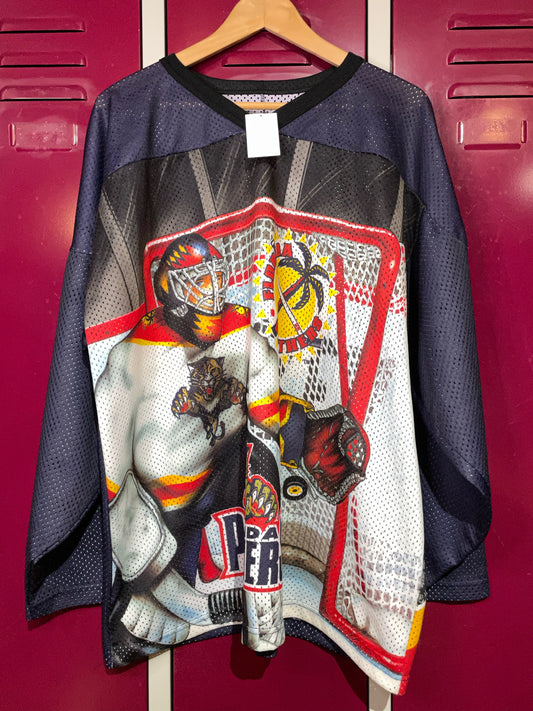 VINTAGE CCM FLORIDA PANTHERS ALLOVER PRINT NHL HOCKEY JERSEY  SZ: L/XL