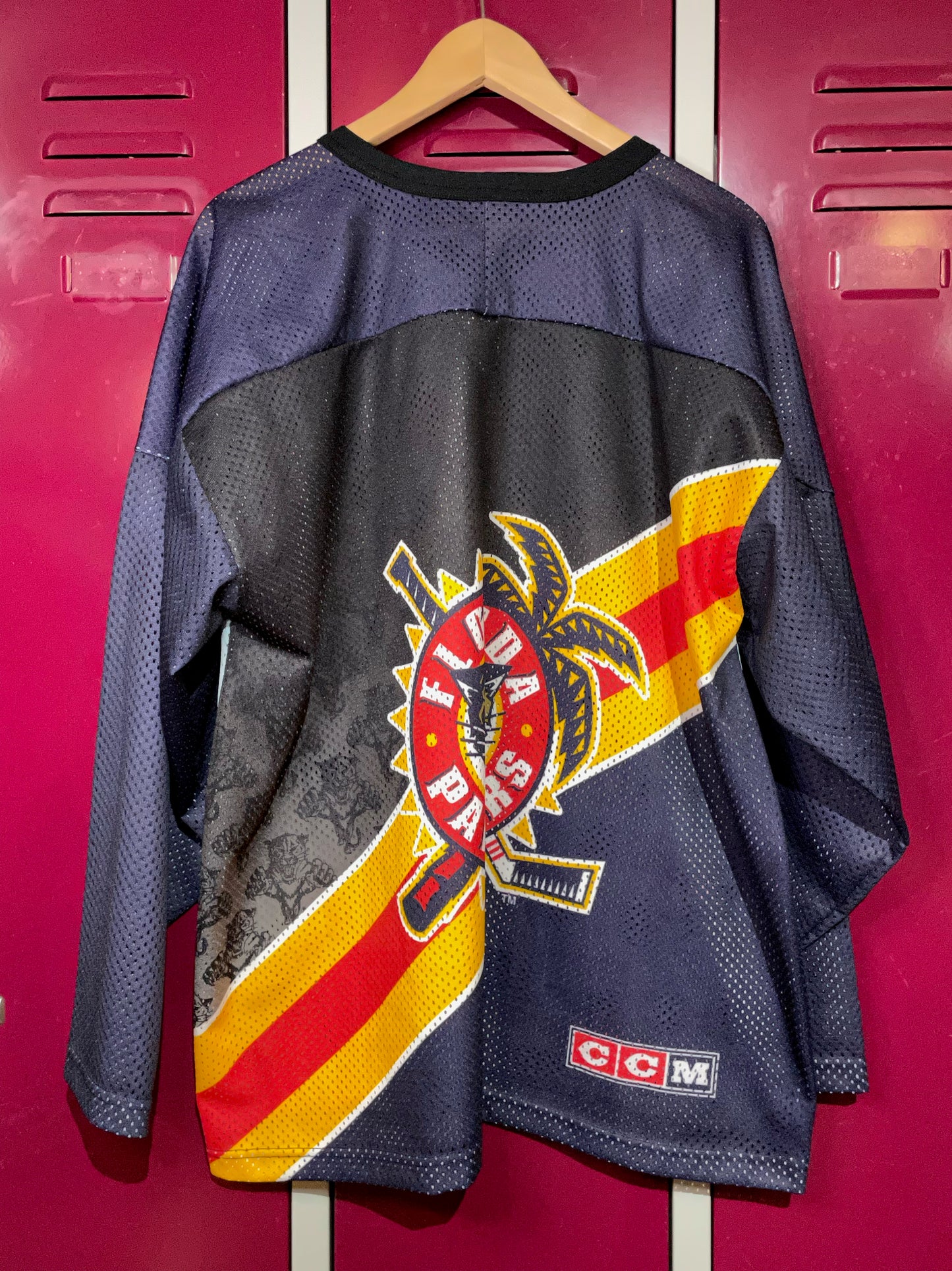 VINTAGE CCM FLORIDA PANTHERS ALLOVER PRINT NHL HOCKEY JERSEY SZ: L/XL