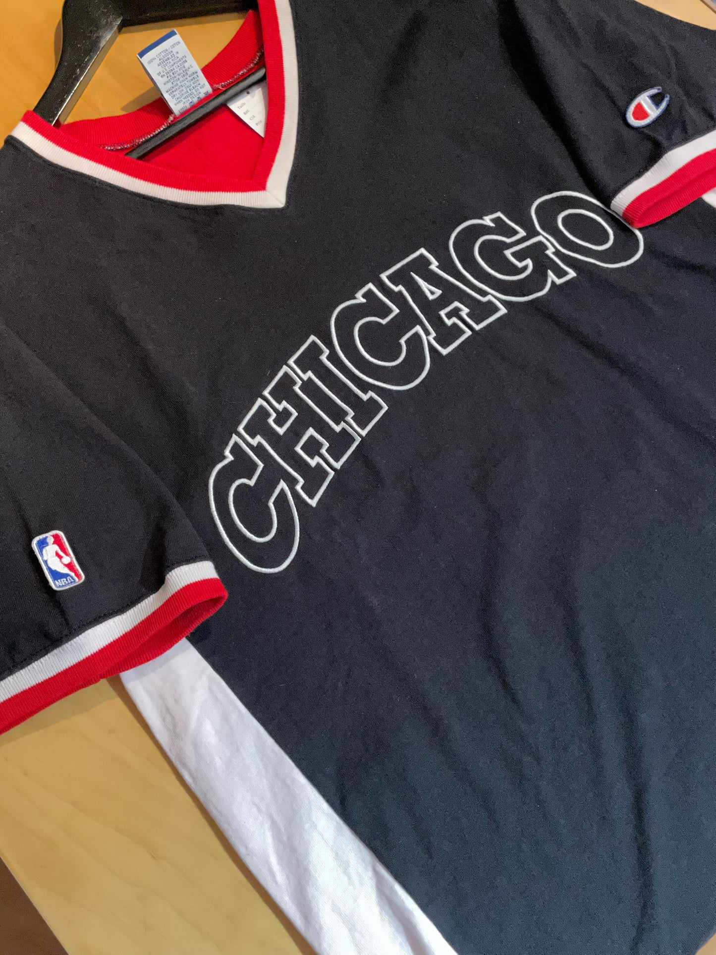 VINTAGE CHAMPION CHICAGO BULLS NBA BASKETBALL WARMUP SHIRT  SZ: L