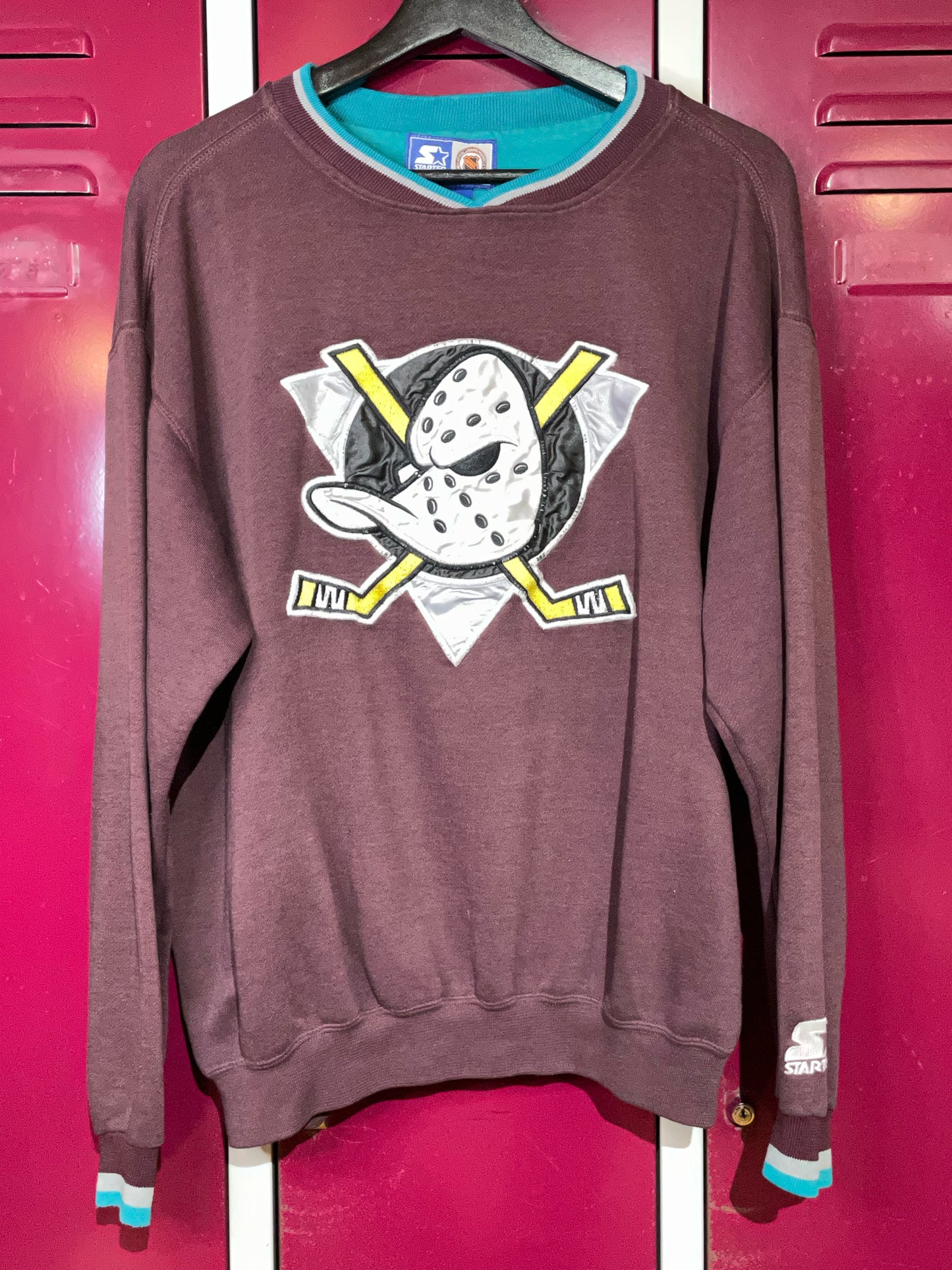 VINTAGE STARTER MIGHTY DUCKS NHL HOCKEY CREWNECK SWEATSHIRT SZ: M