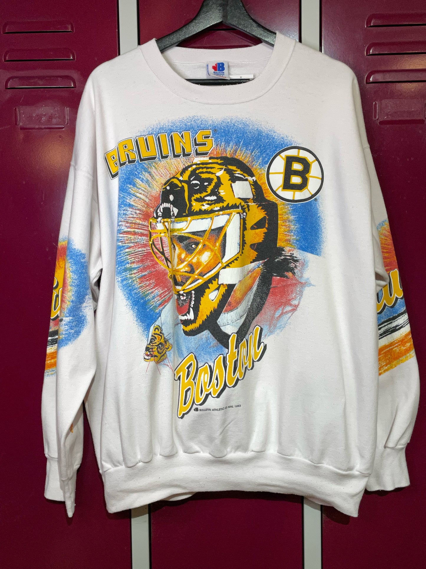 VINTAGE 1993 BULLETIN ATHLETIC BOSTON BRUINS NHL HOCKEY CREWNECK SWEATSHIRT SZ: 2 = XL