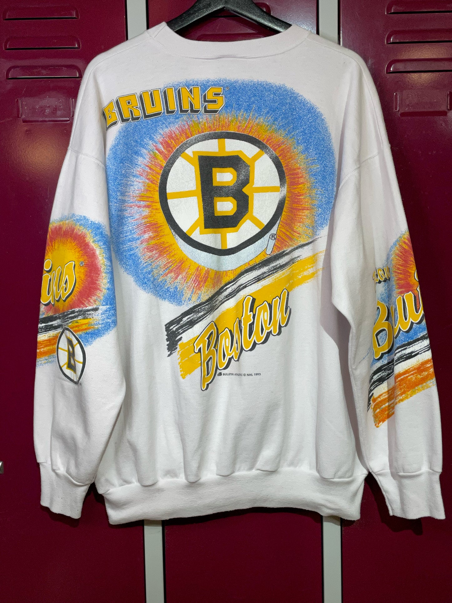 VINTAGE 1993 BULLETIN ATHLETIC BOSTON BRUINS NHL HOCKEY CREWNECK SWEATSHIRT SZ: 2 = XL