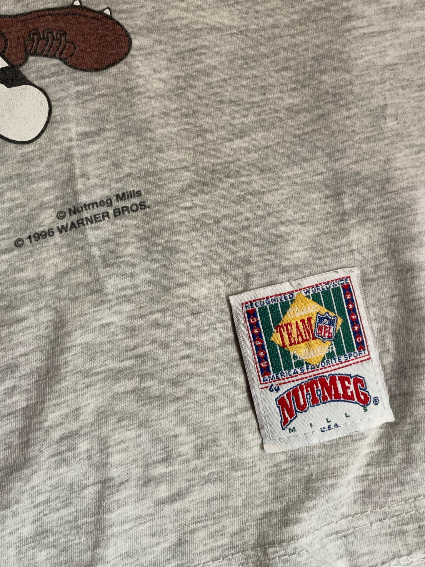 VINTAGE NUTMEG 1996 LOS ANGELES RAIDERS X TAZ NFL T-SHIRT SZ: S