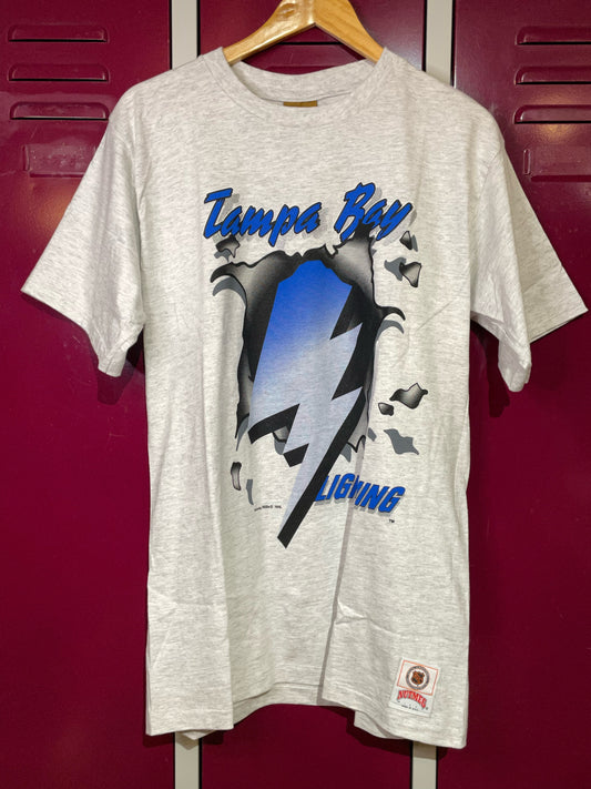 "DS" VINTAGE 90S NUTMEG MILLS TAMPA BAY LIGHTNING T-SHIRT  SZ: VARIOUS SIZES