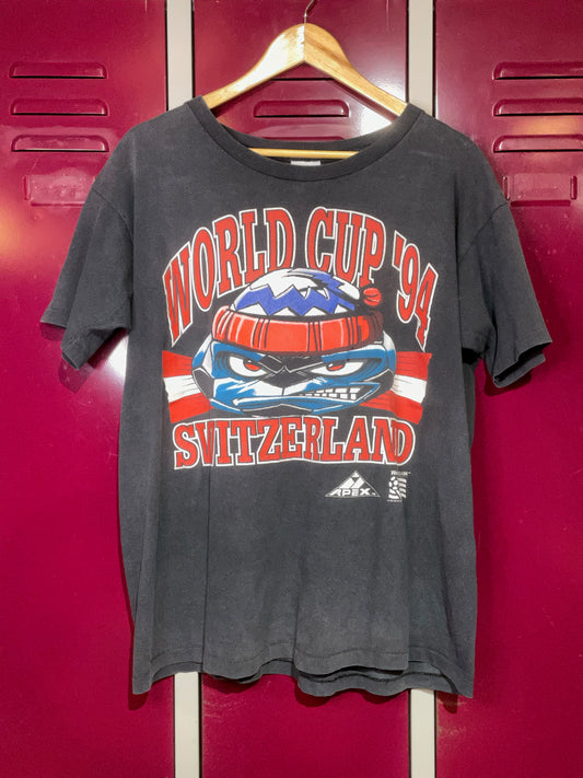 VINTAGE 1991 APEX ONE WORLD CUP '94 USA SWITZERLAND TEAM SOCCER T-SHIRT  SZ: L
