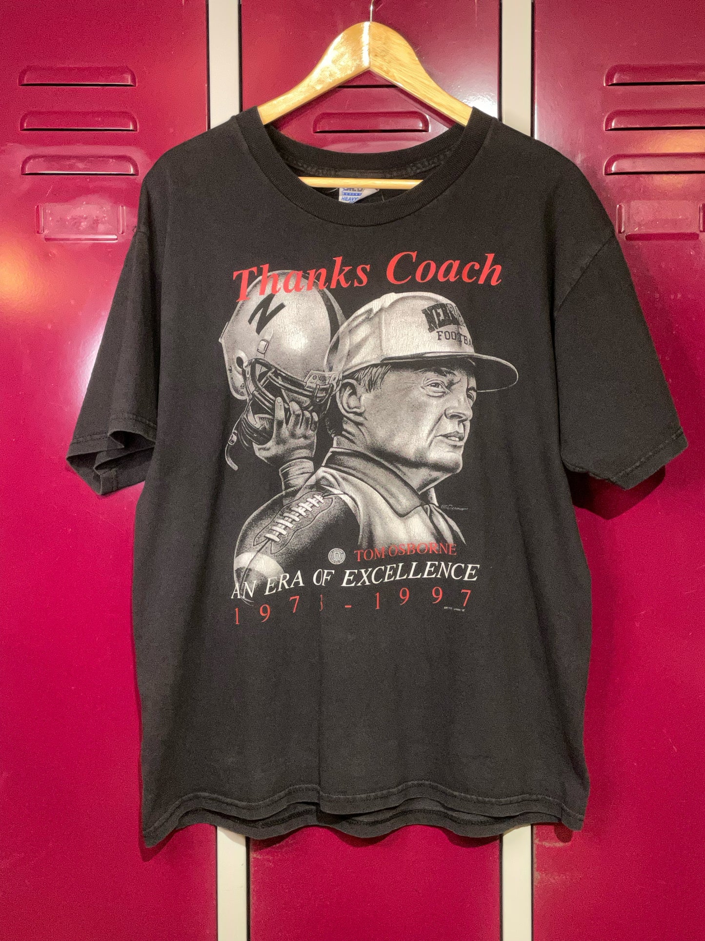 VINTAGE TRIBUTE TO TOM OSBORNE THANKS COACH NCAA FOOTBALL US T-SHIRT  SZ: L