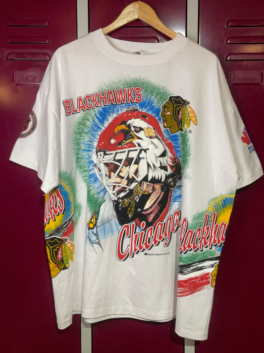 "DS" VINTAGE 1993 BULLETIN ATHLETIC CHICAGO BLACKHAWKS NHL T-SHIRT  SZ: ONE SIZE