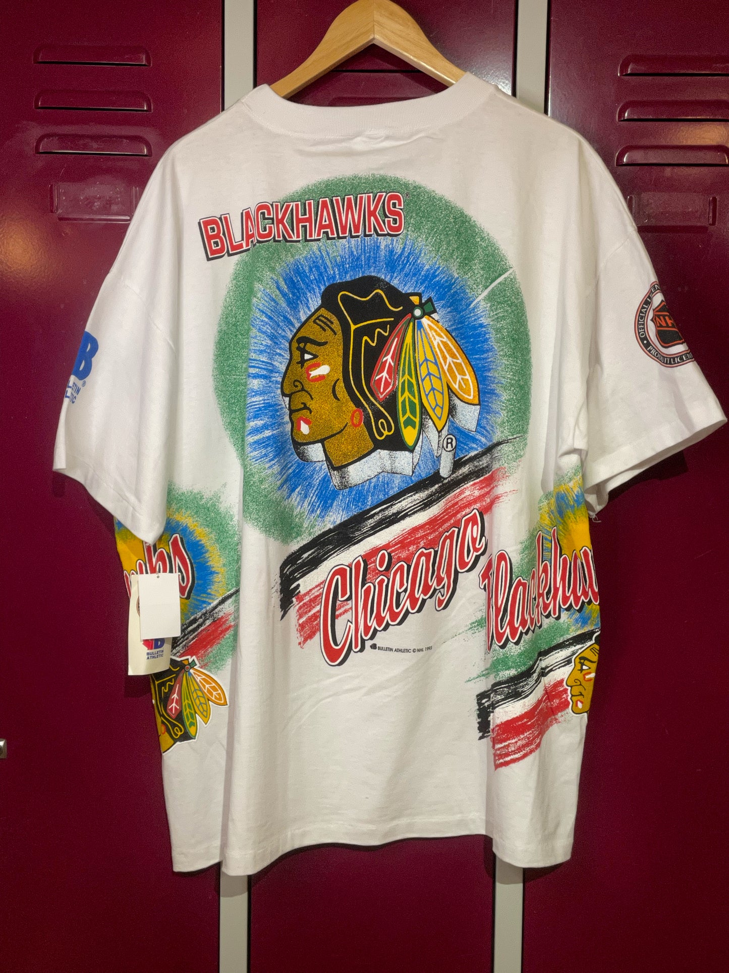 "DS" VINTAGE 1993 BULLETIN ATHLETIC CHICAGO BLACKHAWKS NHL T-SHIRT SZ: ONE SIZE