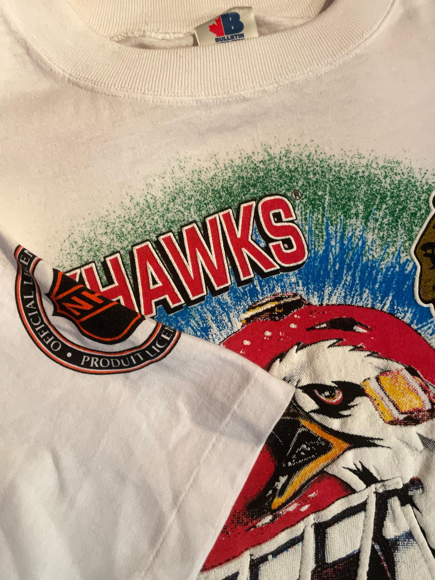 "DS" VINTAGE 1993 BULLETIN ATHLETIC CHICAGO BLACKHAWKS NHL T-SHIRT SZ: ONE SIZE