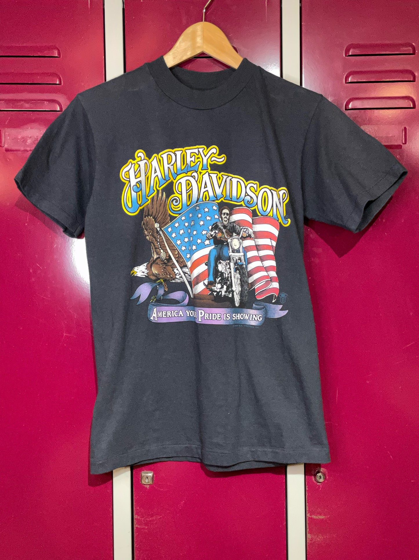 VINTAGE 1989 HANES HARLEY DAVIDSON MOTOR CYCLES T-SHIRT SZ: S
