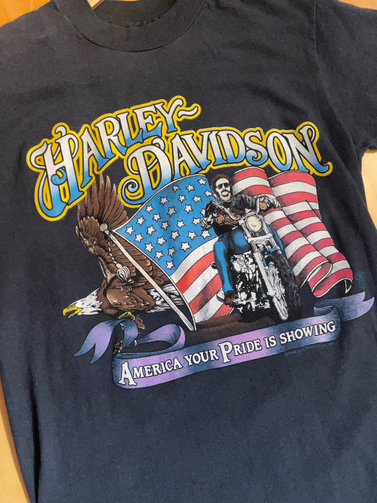 VINTAGE 1989 HANES HARLEY DAVIDSON MOTOR CYCLES T-SHIRT SZ: S