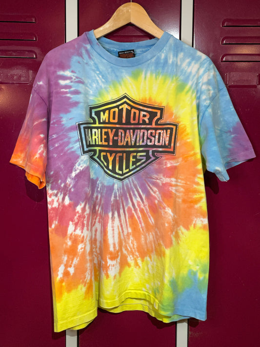 VINTAGE 90S TIE DYE HARLEY DAVIDSON MOTOR CYCLES T-SHIRT  SZ: XL