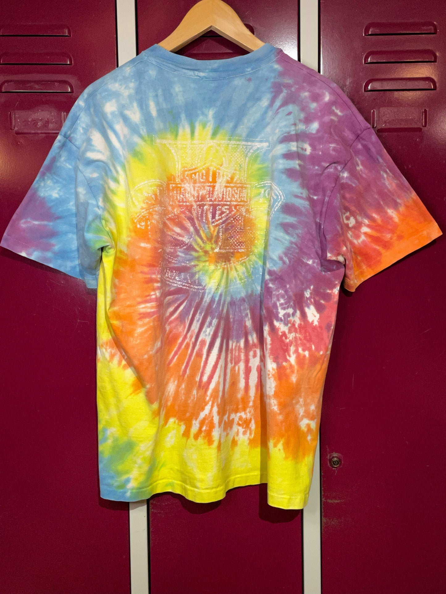 VINTAGE 90S TIE DYE HARLEY DAVIDSON MOTOR CYCLES T-SHIRT SZ: XL