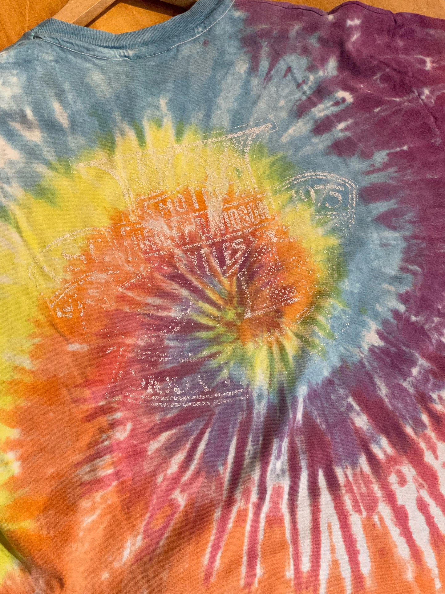 VINTAGE 90S TIE DYE HARLEY DAVIDSON MOTOR CYCLES T-SHIRT SZ: XL