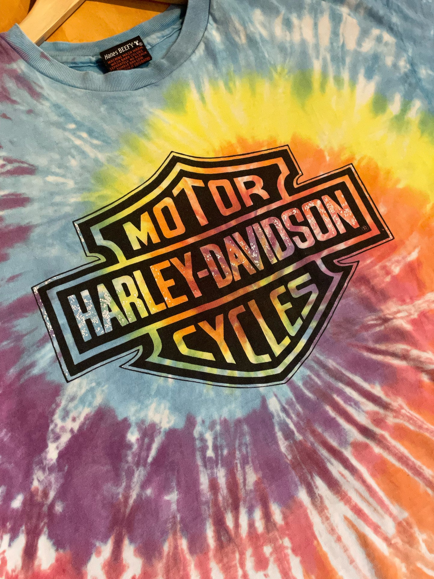 VINTAGE 90S TIE DYE HARLEY DAVIDSON MOTOR CYCLES T-SHIRT SZ: XL