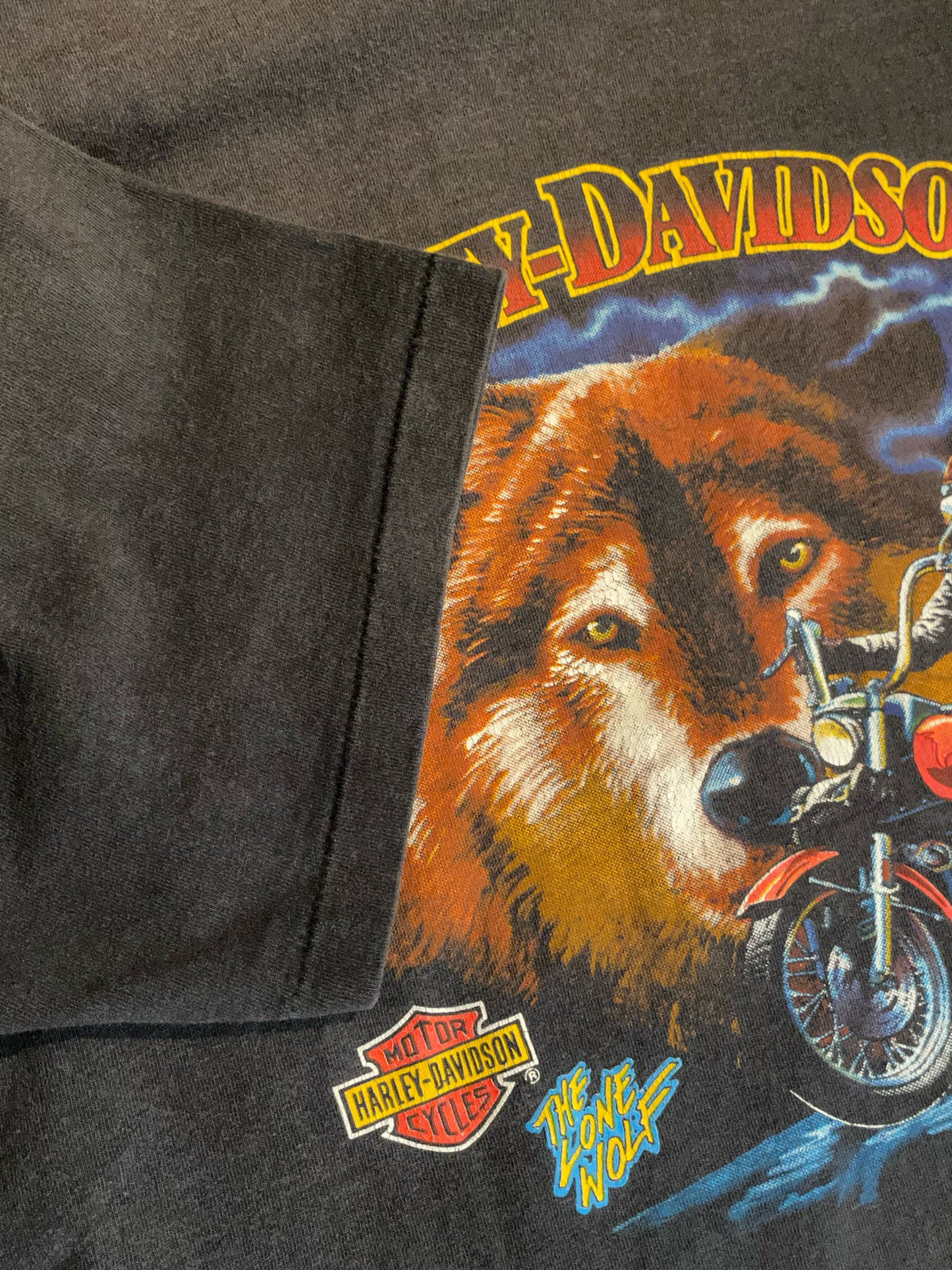 VINTAGE 1989 THE LONE WOLF HARLEY DAVIDSON MOTOR CYCLES T-SHIRT SZ: XL
