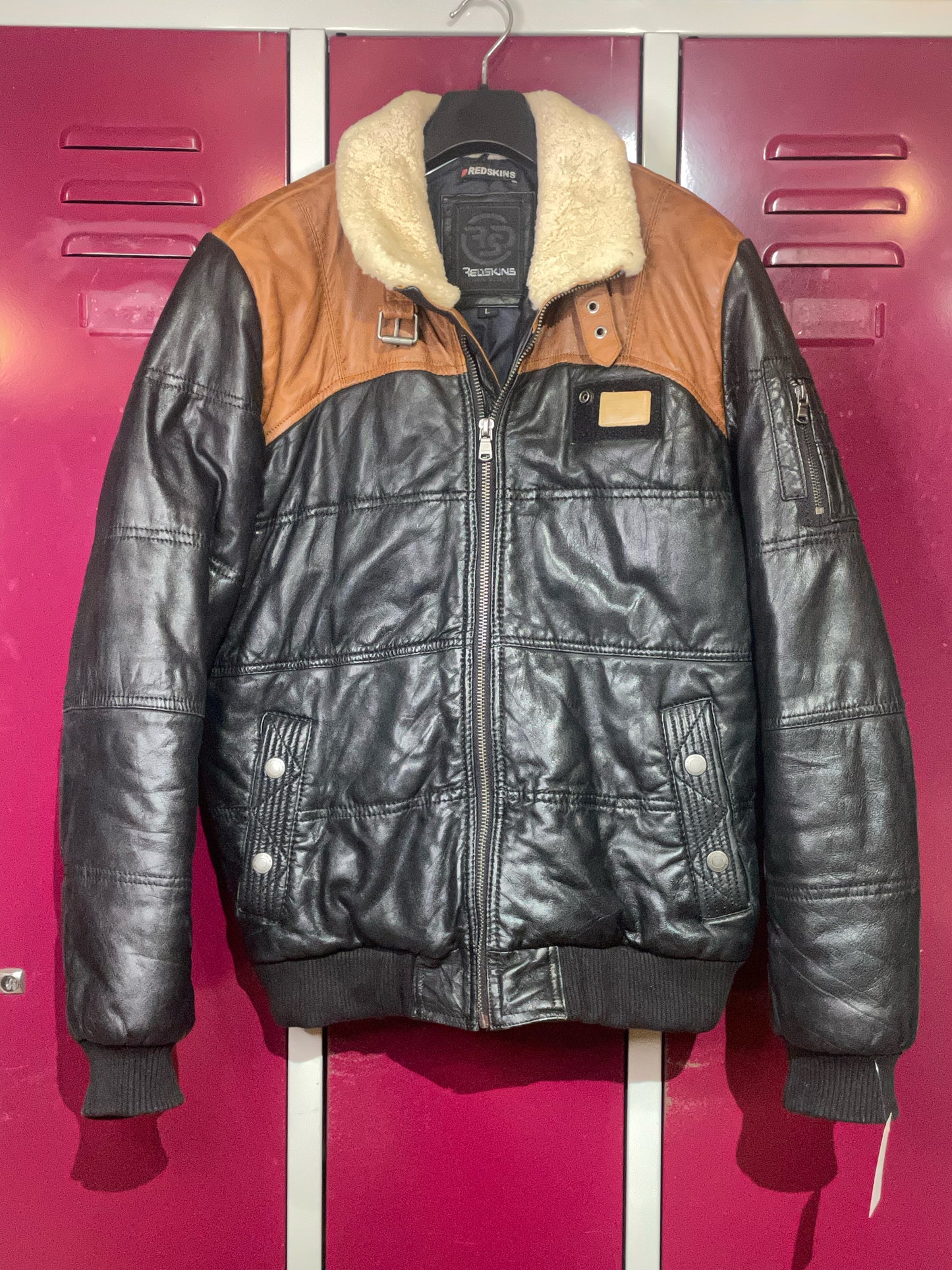 REDSKINS PUFFER LEATHER GOOSE JACKET SZ: L