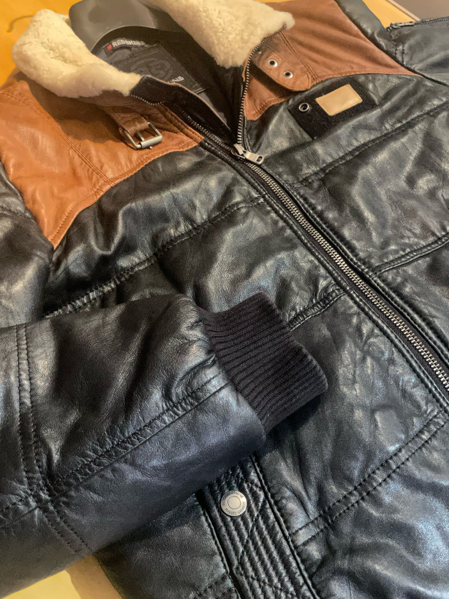 REDSKINS PUFFER LEATHER GOOSE JACKET SZ: L