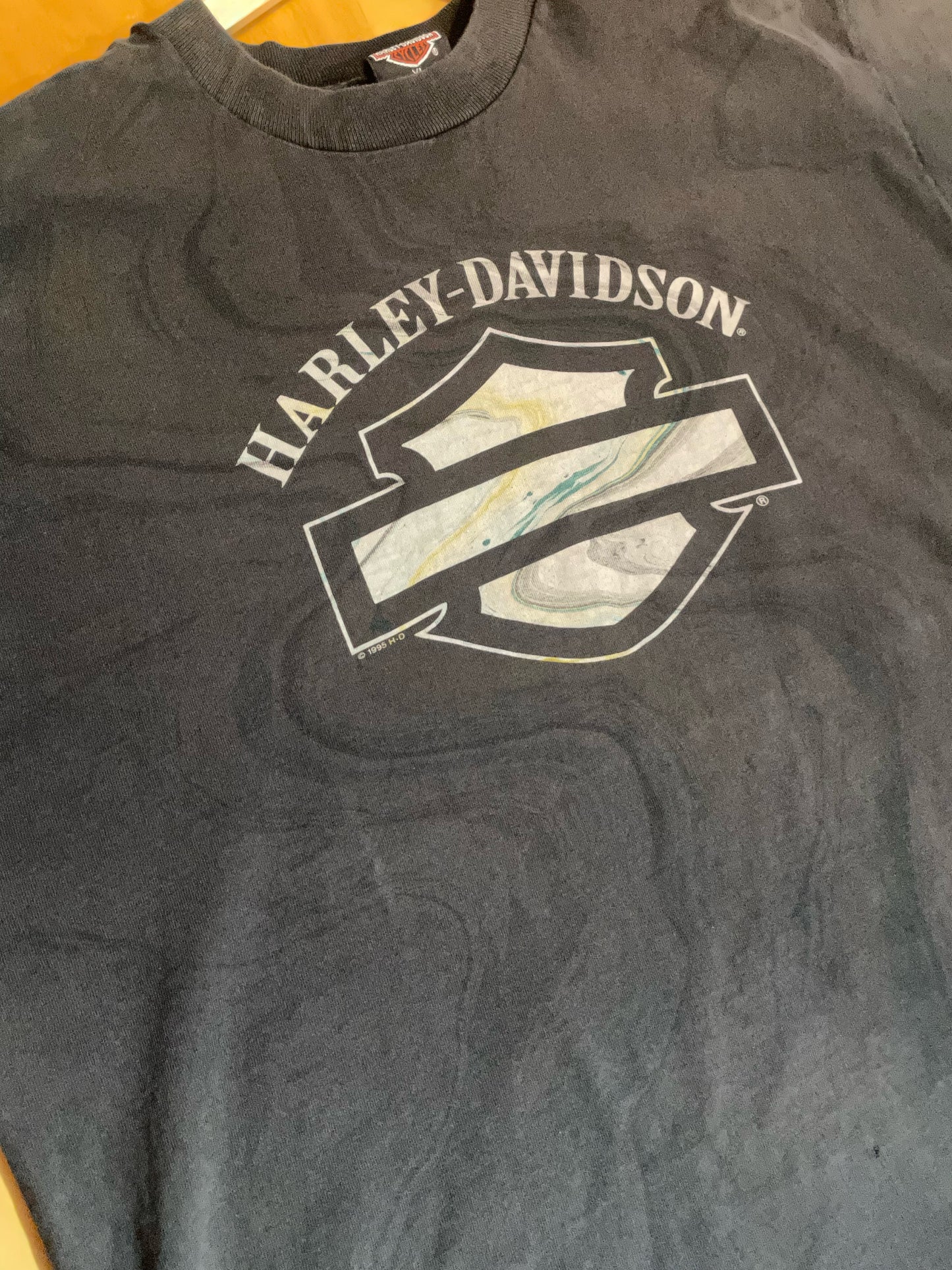 VINTAGE 1995 HARLEY DAVIDSON PETROL EFFECT MOTOR CYCLES T-SHIRT SZ: XL