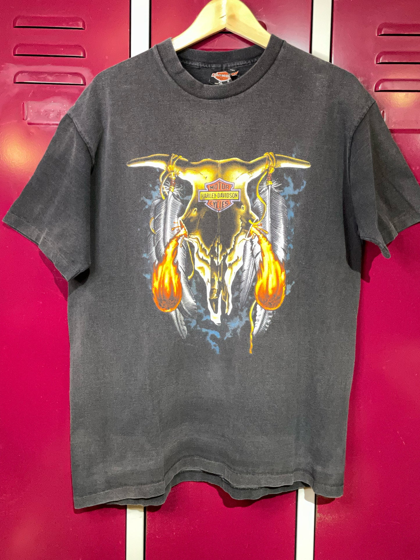 VINTAGE 90S BUFFALO SKULL HARLEY DAVIDSON MOTOR CYCLES T-SHIRT SZ: XL