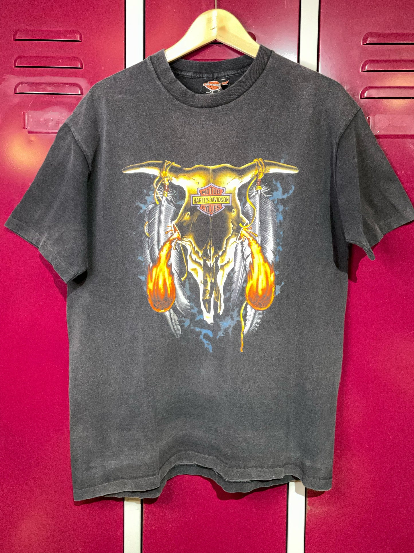 VINTAGE 90S BUFFALO SKULL HARLEY DAVIDSON MOTOR CYCLES T-SHIRT SZ: XL
