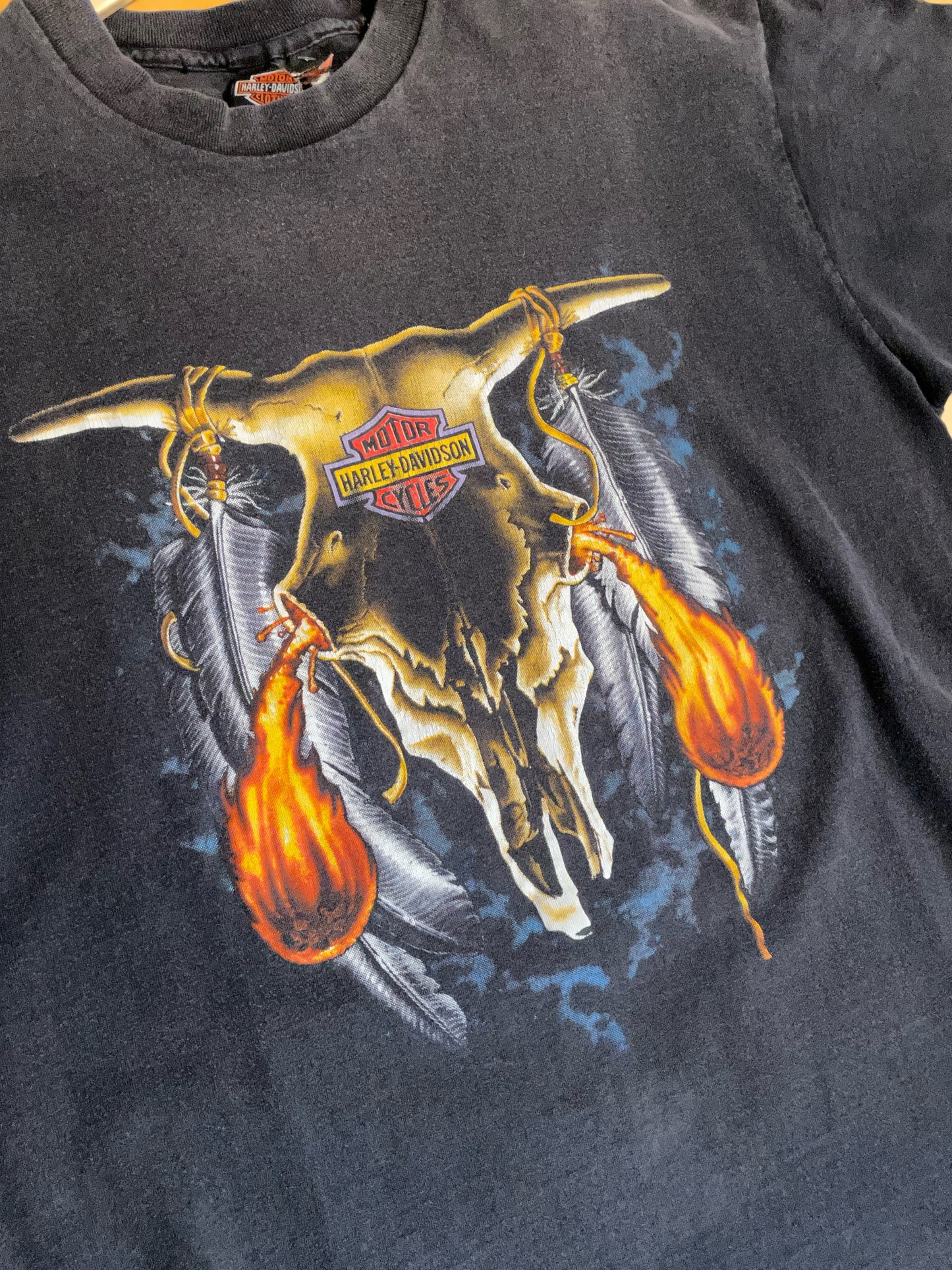 VINTAGE 90S BUFFALO SKULL HARLEY DAVIDSON MOTOR CYCLES T-SHIRT SZ: XL