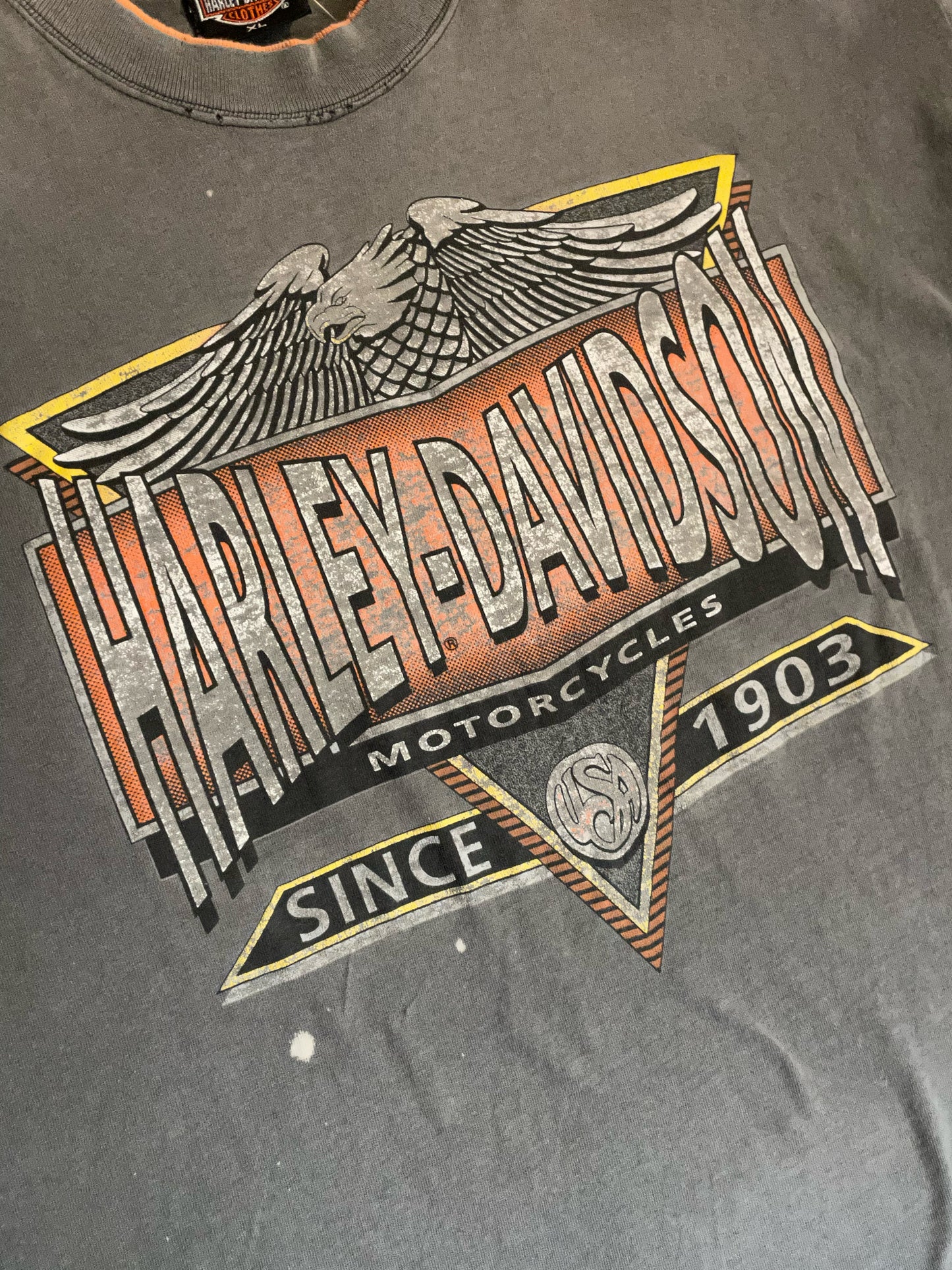 VINTAGE 90S COLLAR & SLEEVES LINING HARLEY DAVIDSON MOTORCYCLES T-SHIRT  SZ: XL