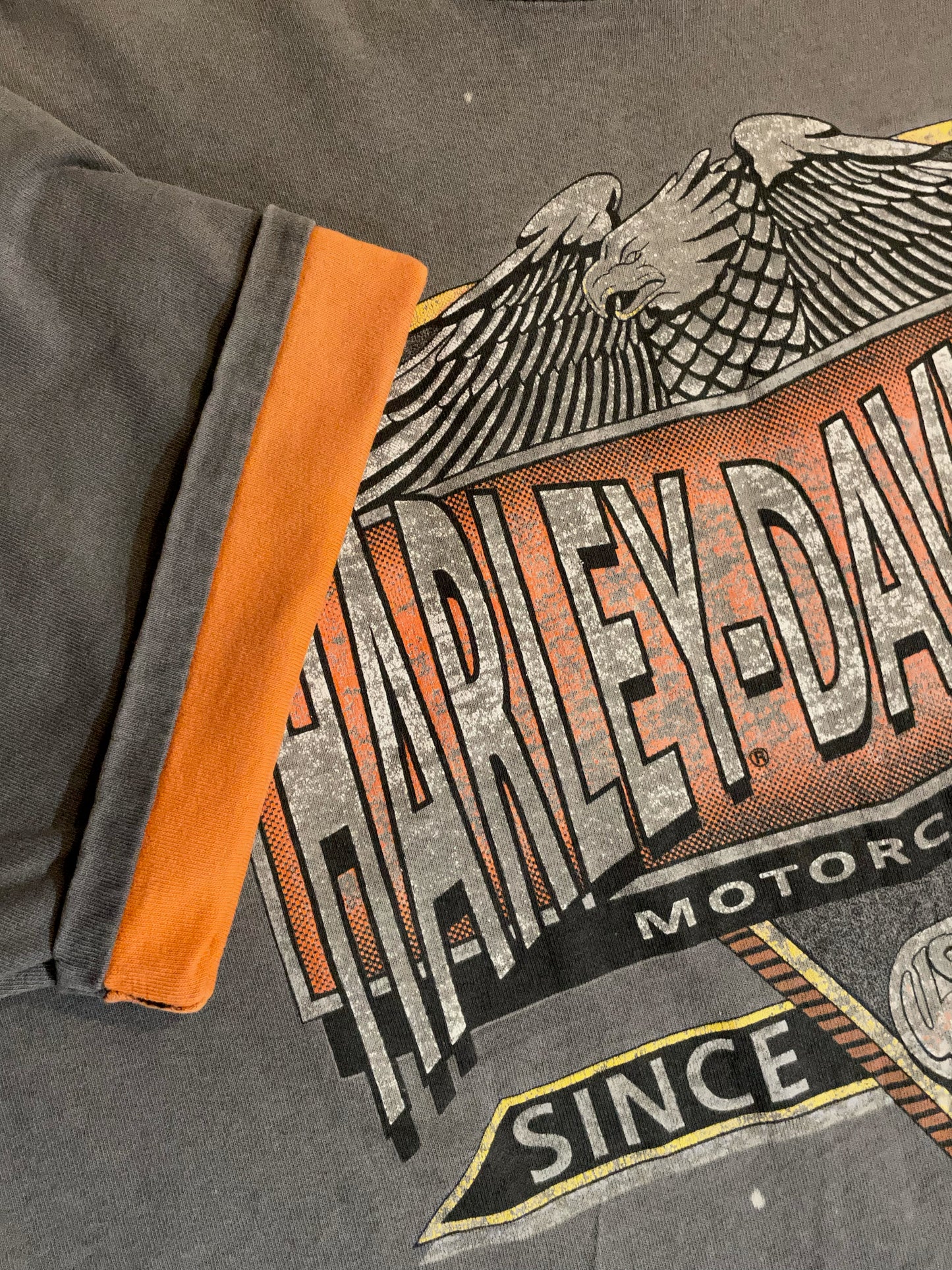 VINTAGE 90S COLLAR & SLEEVES LINING HARLEY DAVIDSON MOTORCYCLES T-SHIRT  SZ: XL