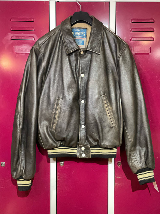 REDSKINS BROWN LEATHER VARSITY JACKET  SZ: L