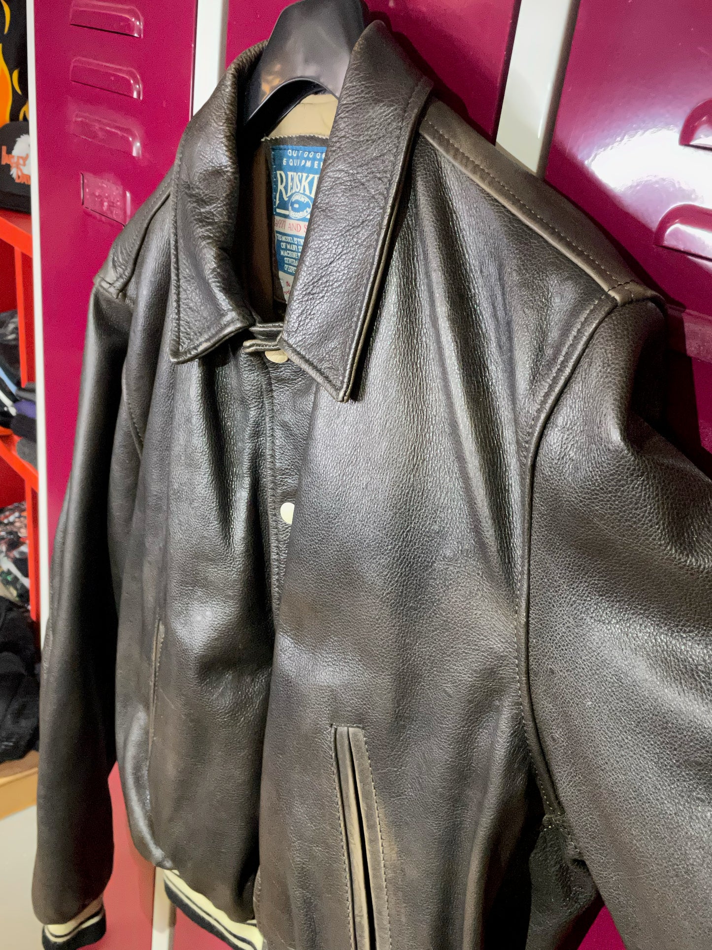 REDSKINS BROWN LEATHER VARSITY JACKET SZ: L
